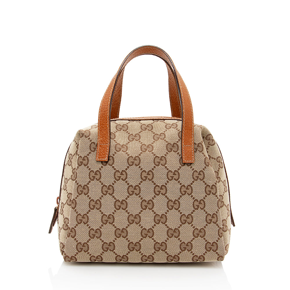Gucci GG SHF Leather Canvas Brown Beige Satchel Bag