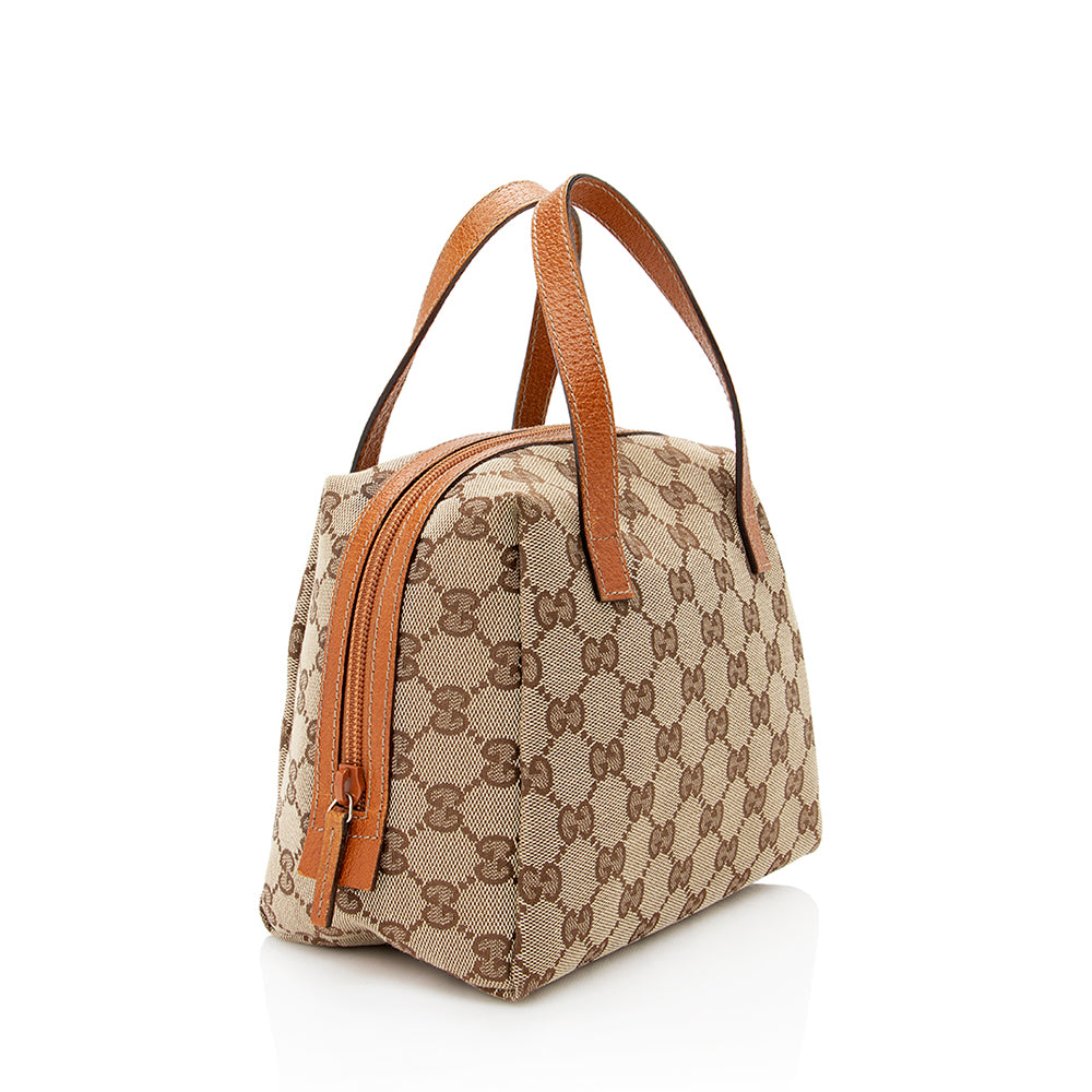 Gucci GG SHF Leather Canvas Brown Beige Satchel Bag