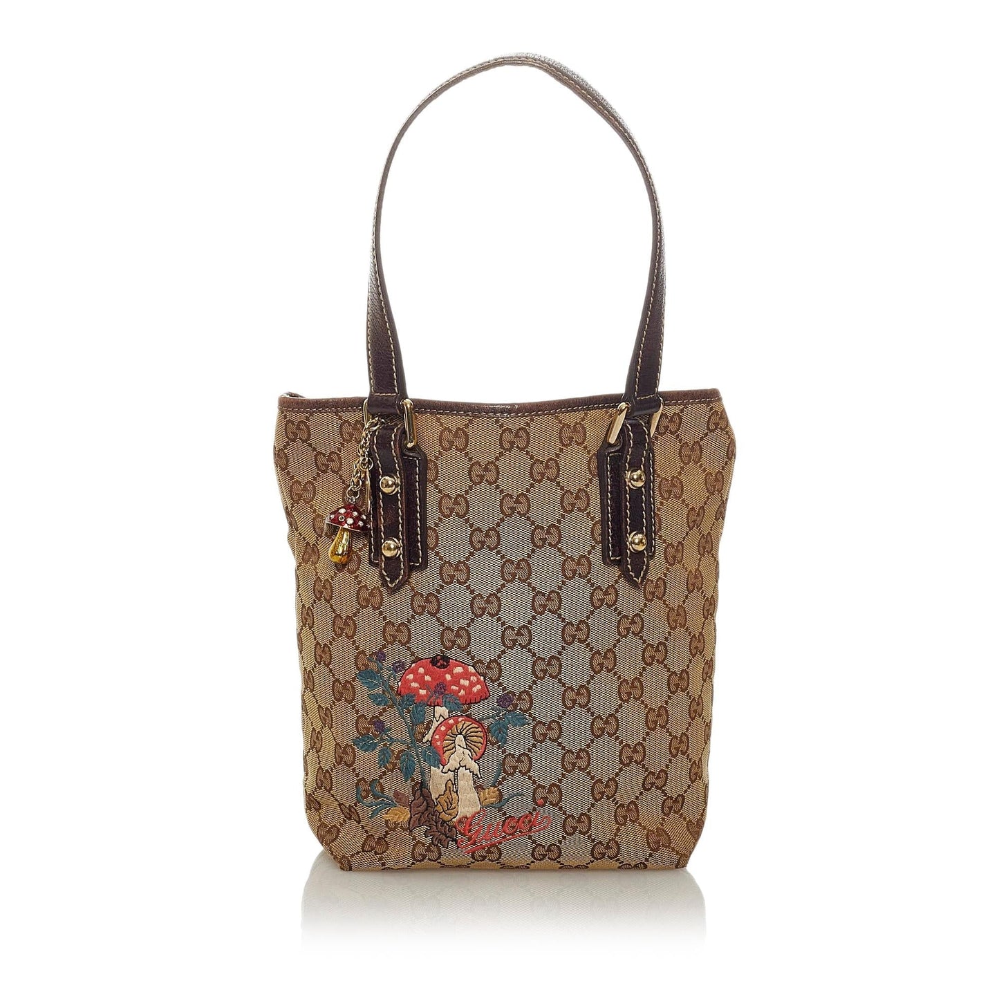 Gucci GG Mushrooms SHG Canvas Brown Tote Bag