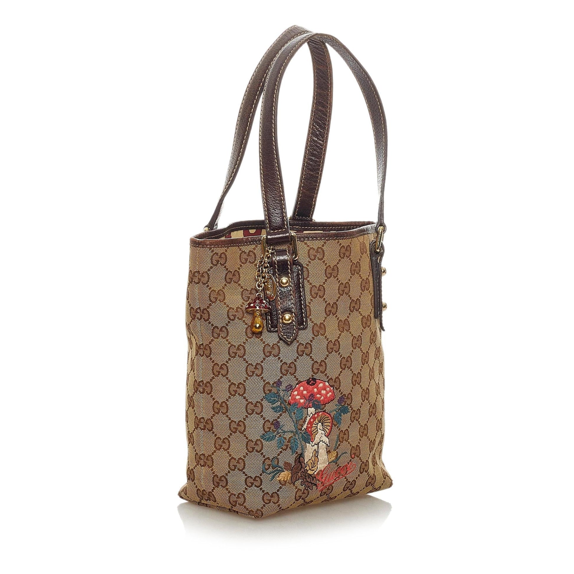 Gucci GG Mushrooms SHG Canvas Brown Tote Bag