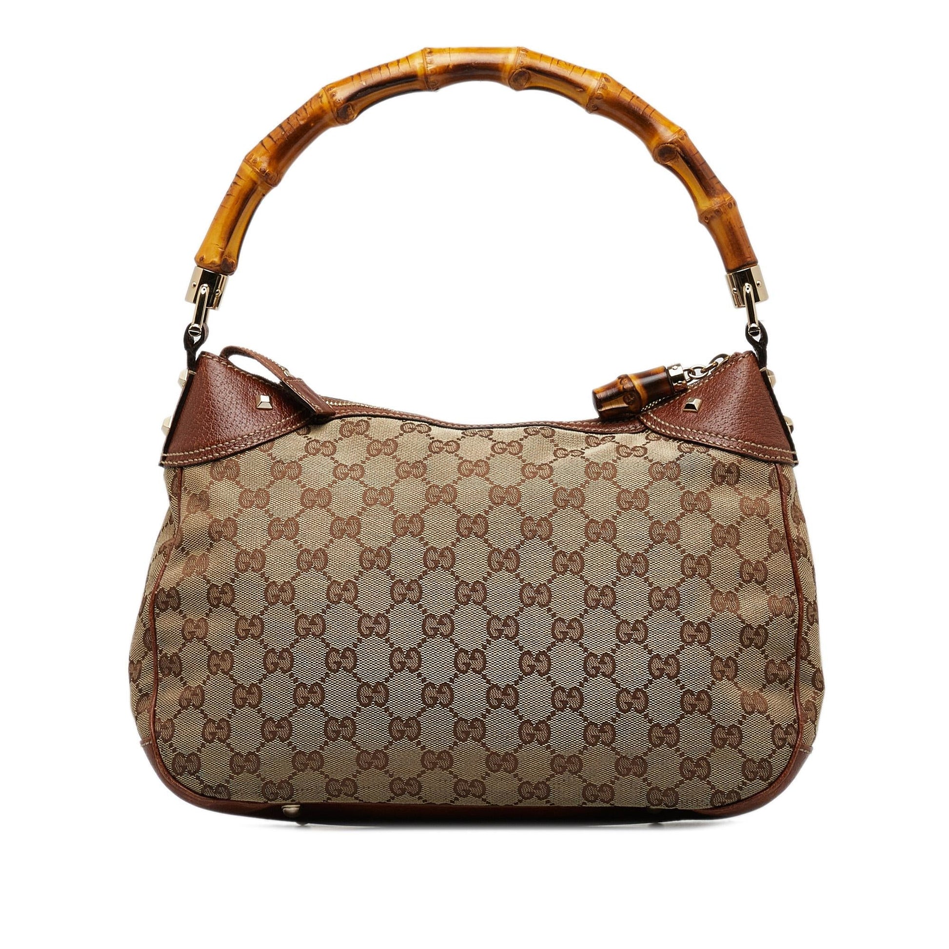 Gucci GG Nailhead Bamboo Handle SHG-kiHtJf Canvas Calf Brown Satchel Bag
