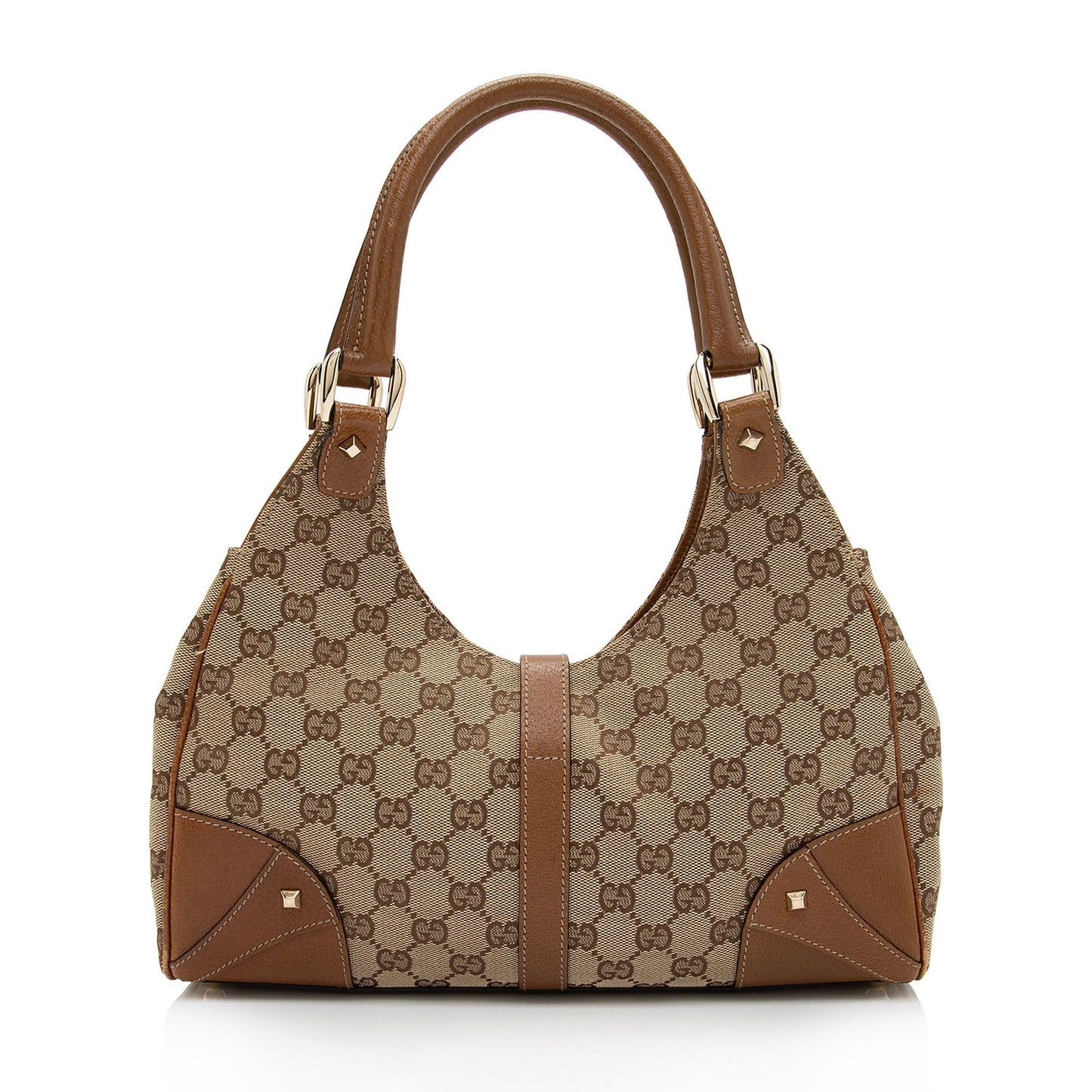 Gucci GG Nailhead Bardot SHF-cXQEhI Leather Canvas Brown Beige Shoulder Bag