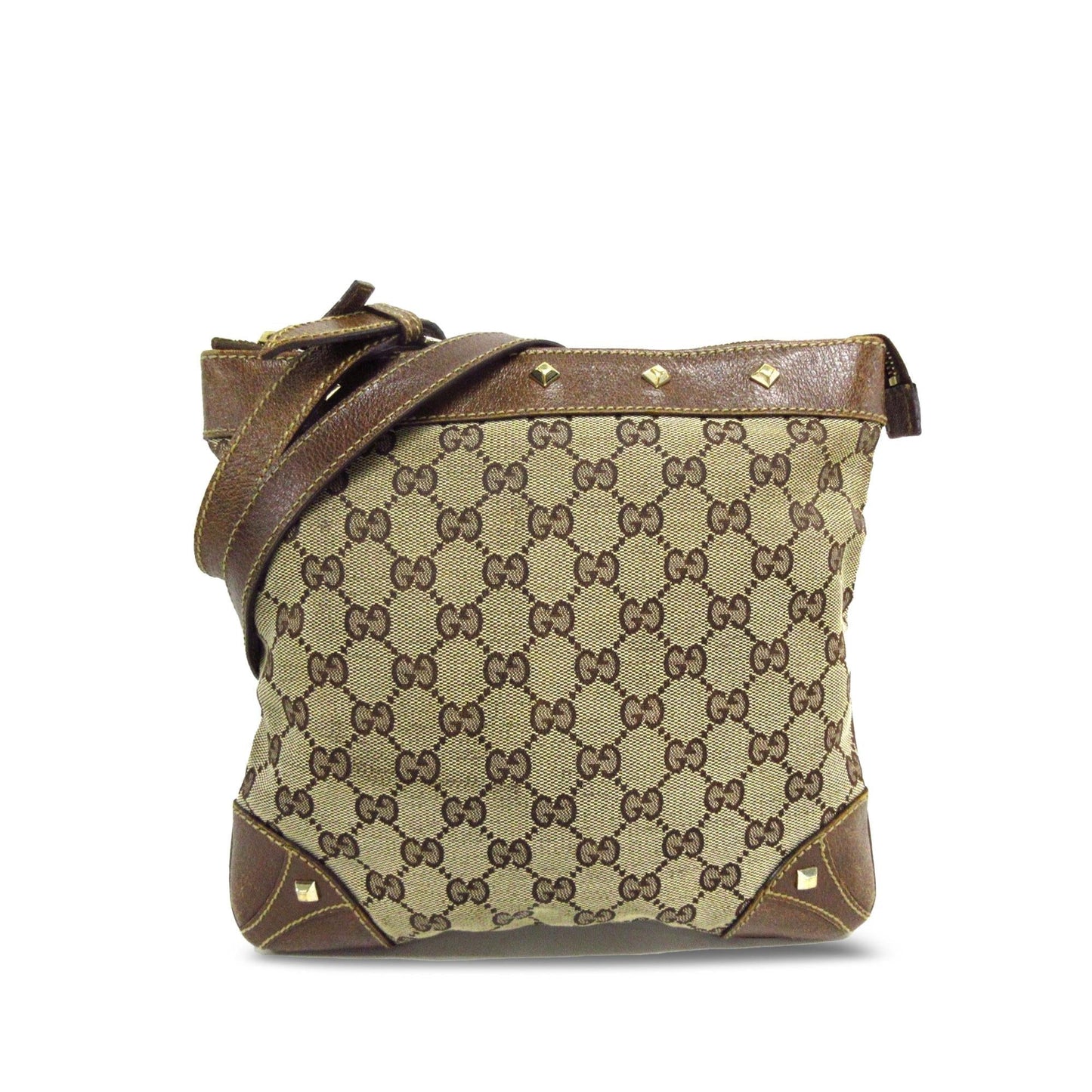 Gucci GG Nailhead SHG-whDSCc Canvas Calf Brown Crossbody Bag