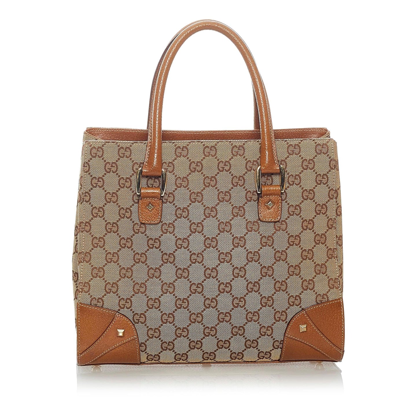 Gucci GG Nailhead SHG Canvas Brown Satchel Bag Handbag Shg