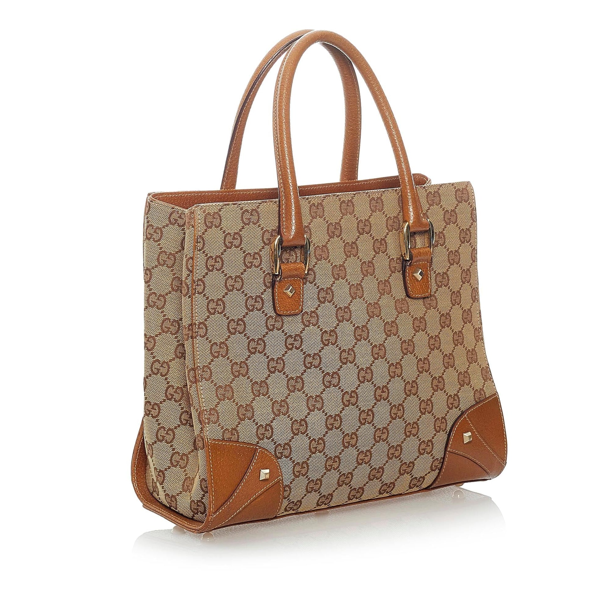 Gucci GG Nailhead SHG Canvas Brown Satchel Bag Handbag Shg