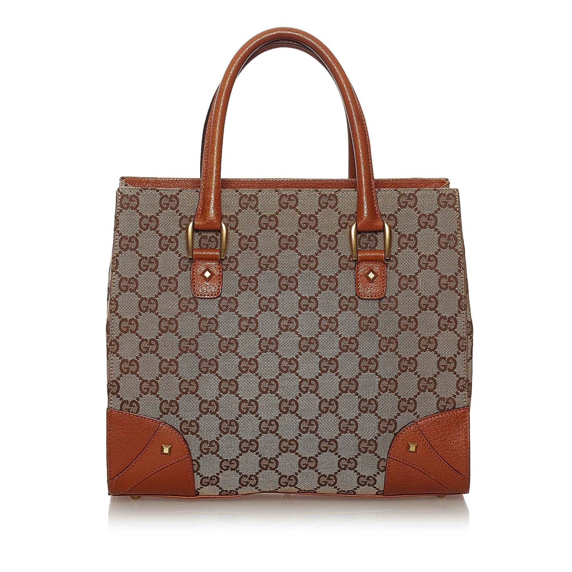 Gucci GG Nailhead SHG Canvas Brown Satchel Bag