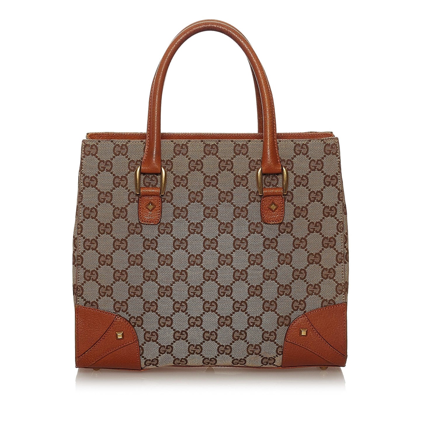 Gucci GG Nailhead SHG Canvas Brown Satchel Bag