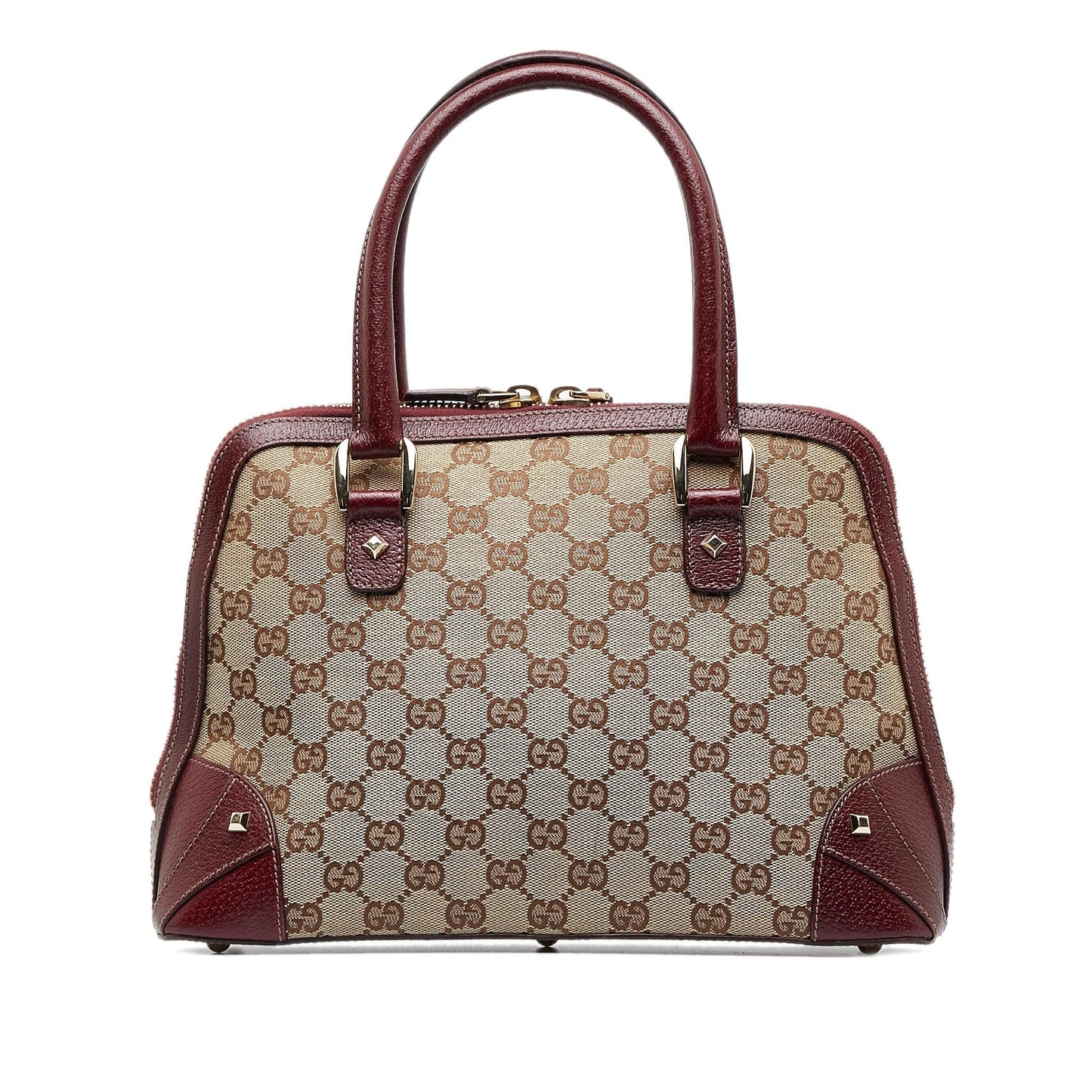 Gucci GG Nailhead SHG-CKf7Dk Canvas Brown Satchel Bag