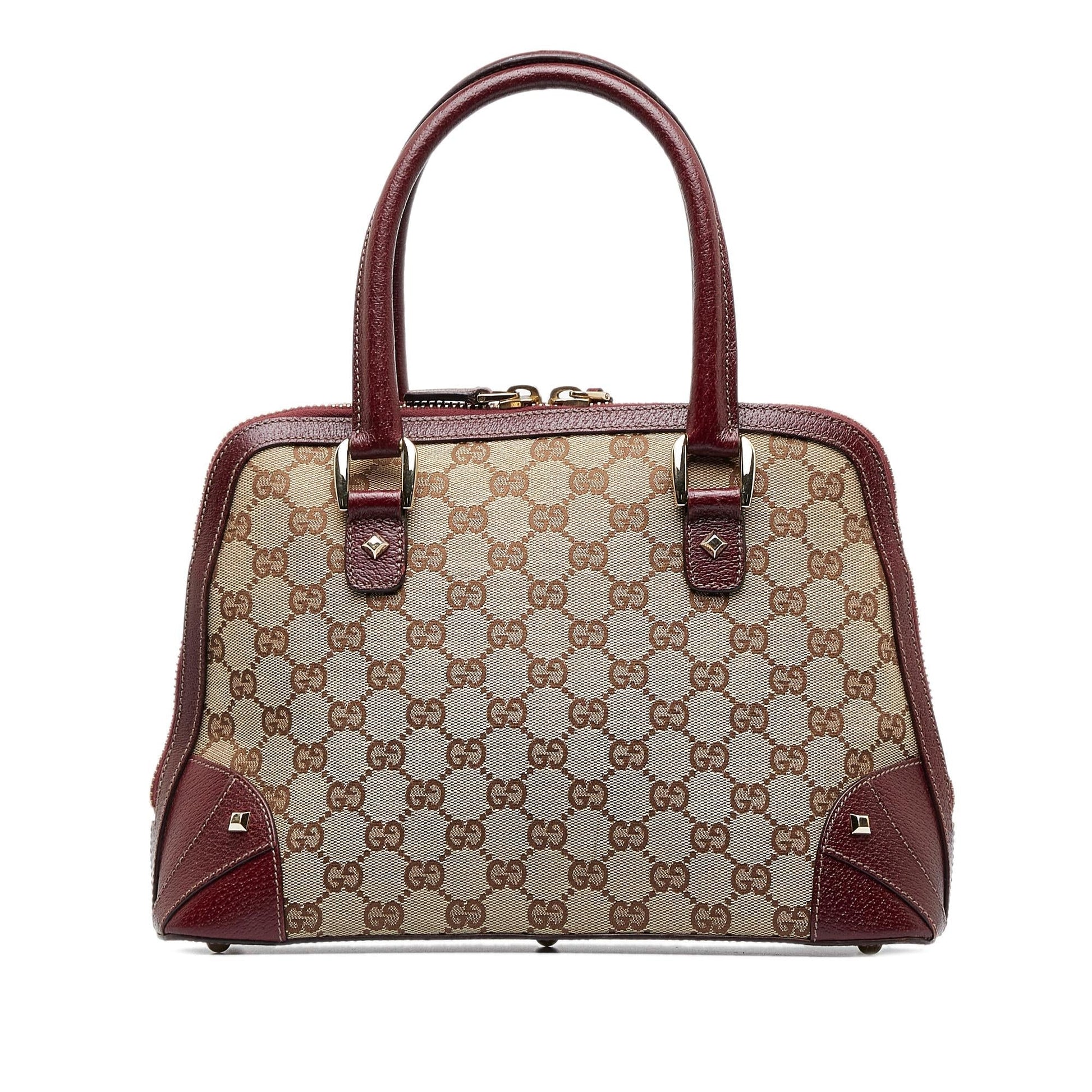 Gucci GG Nailhead SHG-CKf7Dk Canvas Brown Satchel Bag