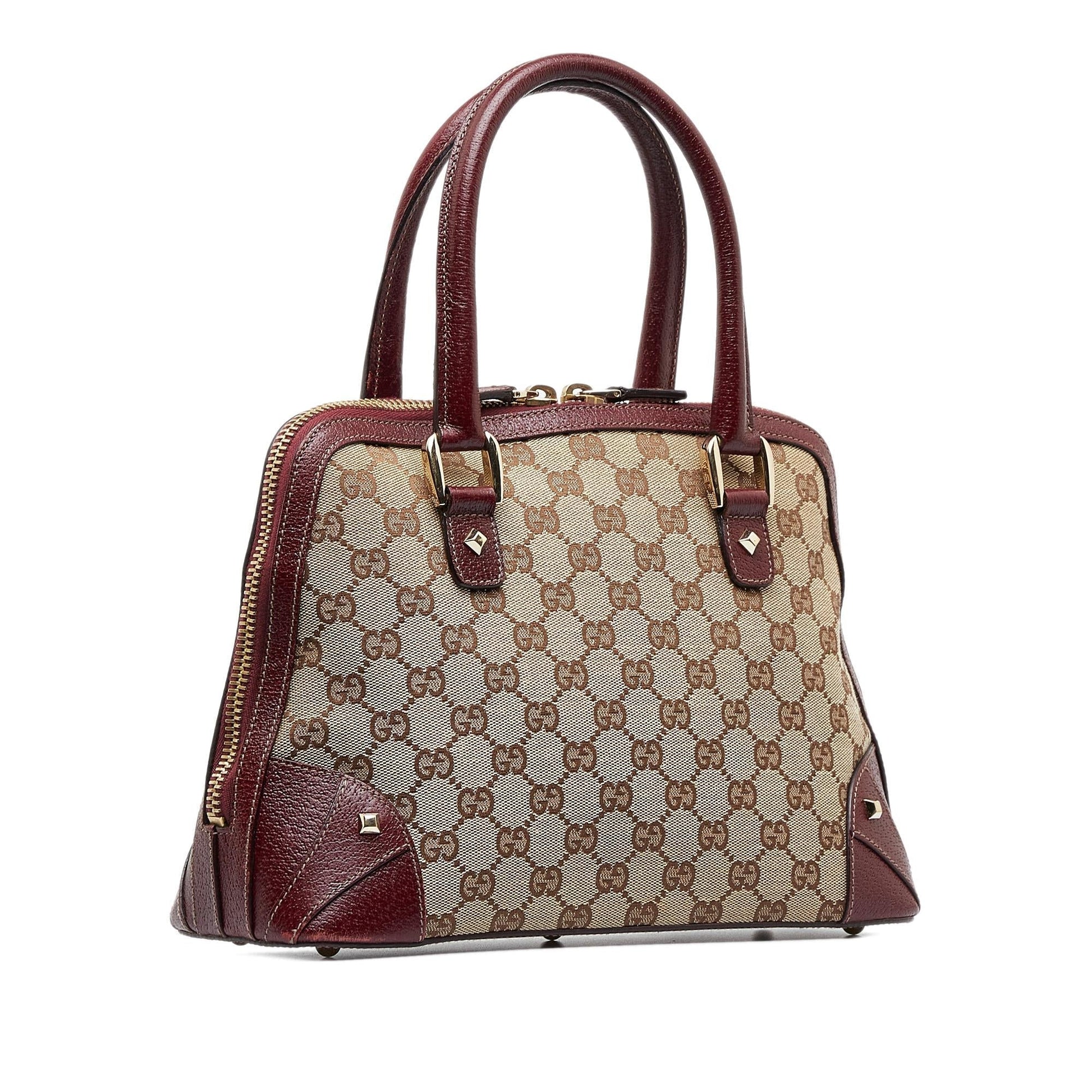 Gucci GG Nailhead SHG-CKf7Dk Canvas Brown Satchel Bag