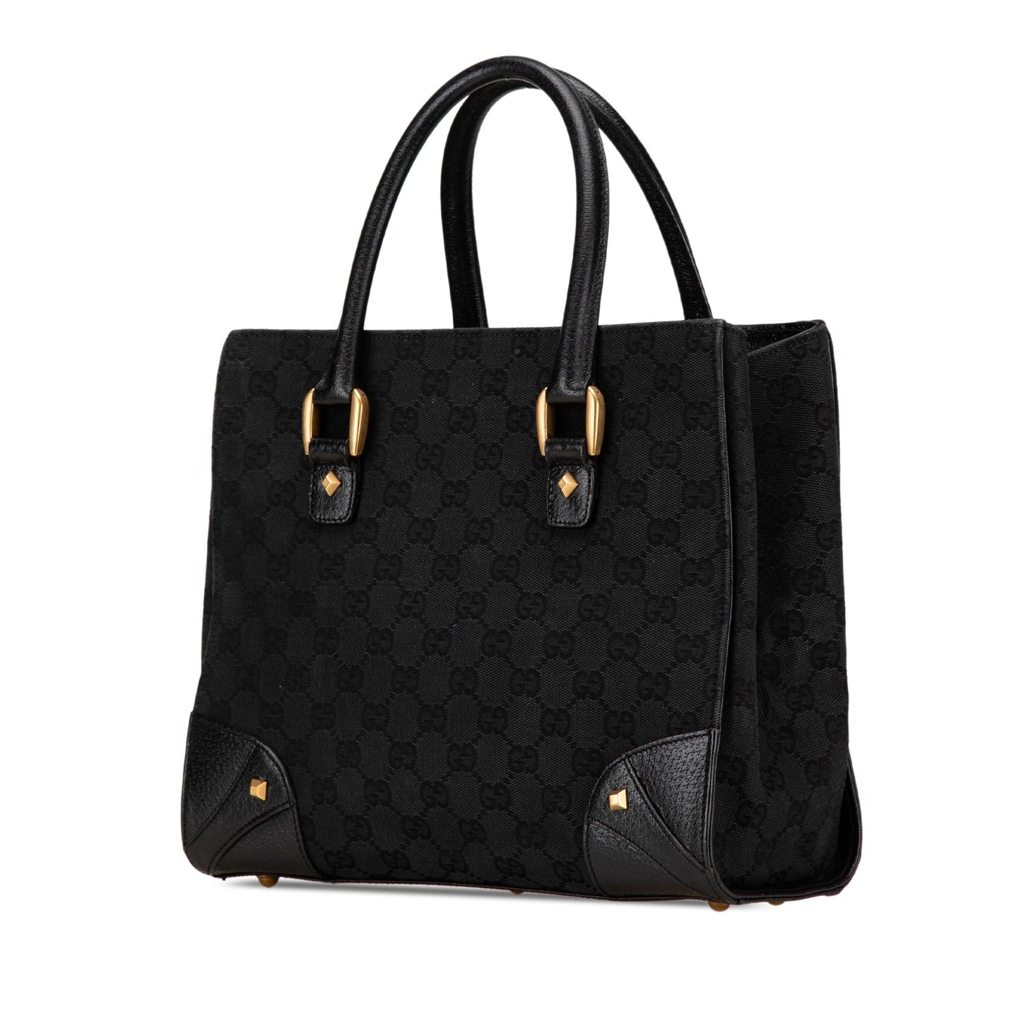 Gucci GG Nailhead SHG-G7fCTF Canvas Calf Black Satchel Bag