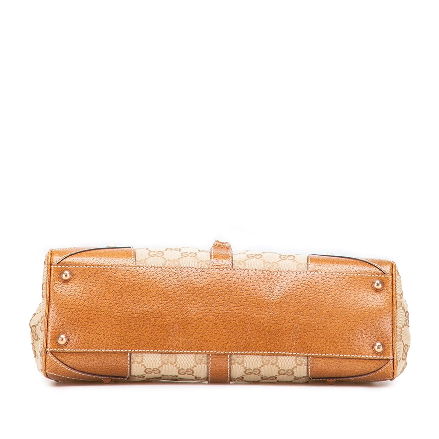Gucci GG Nailhead Jackie Bardot Canvas Calf Brown Satchel Bag