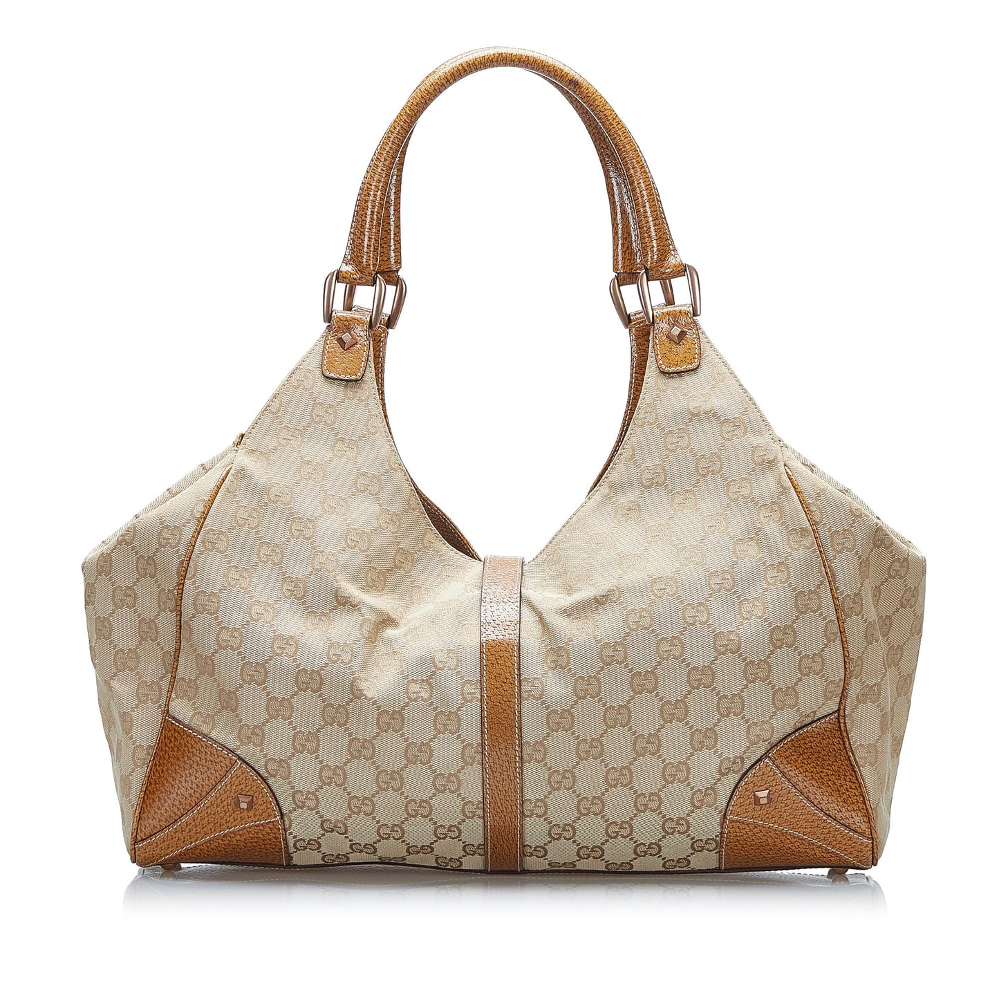 Gucci GG Nailhead Jackie Bardot SHG-Lt4rqL Canvas Brown Shoulder Bag