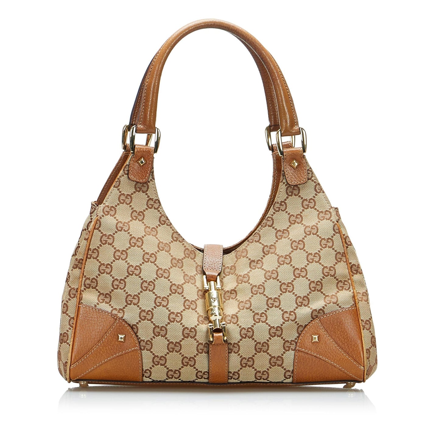 Gucci GG Nailhead Jackie Bardot SHG-z8pNuY Canvas Brown Shoulder Bag