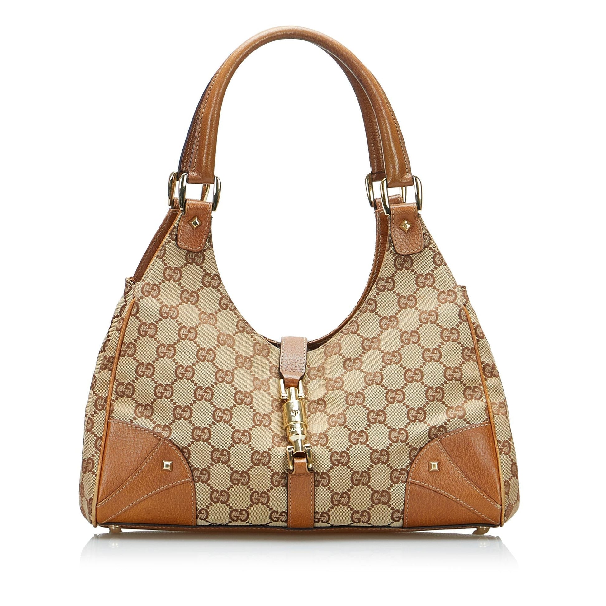 Gucci GG Nailhead Jackie Bardot SHG-z8pNuY Canvas Brown Shoulder Bag