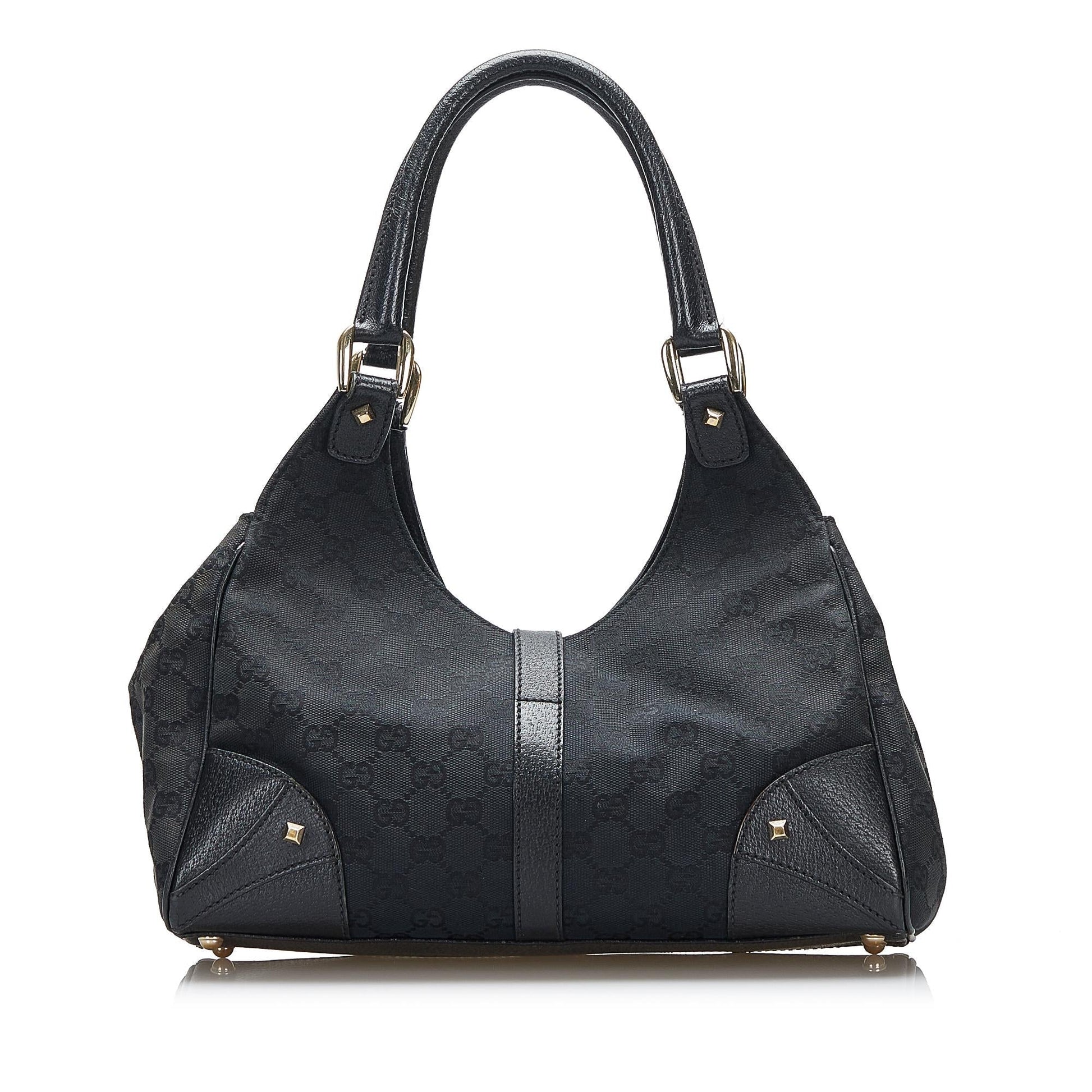 Gucci GG Nailhead Jackie O SHG-S61S5C Canvas Black Satchel Bag