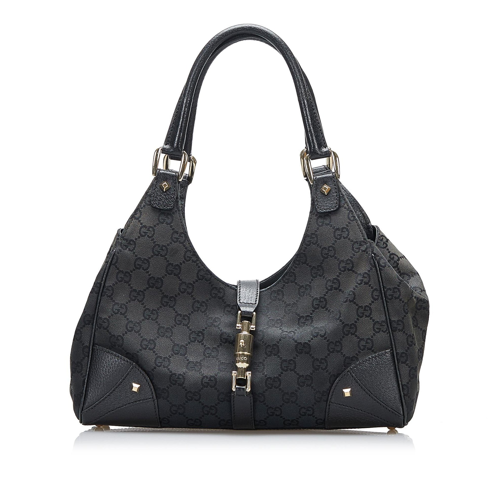 Gucci GG Nailhead Jackie O SHG-S61S5C Canvas Black Satchel Bag