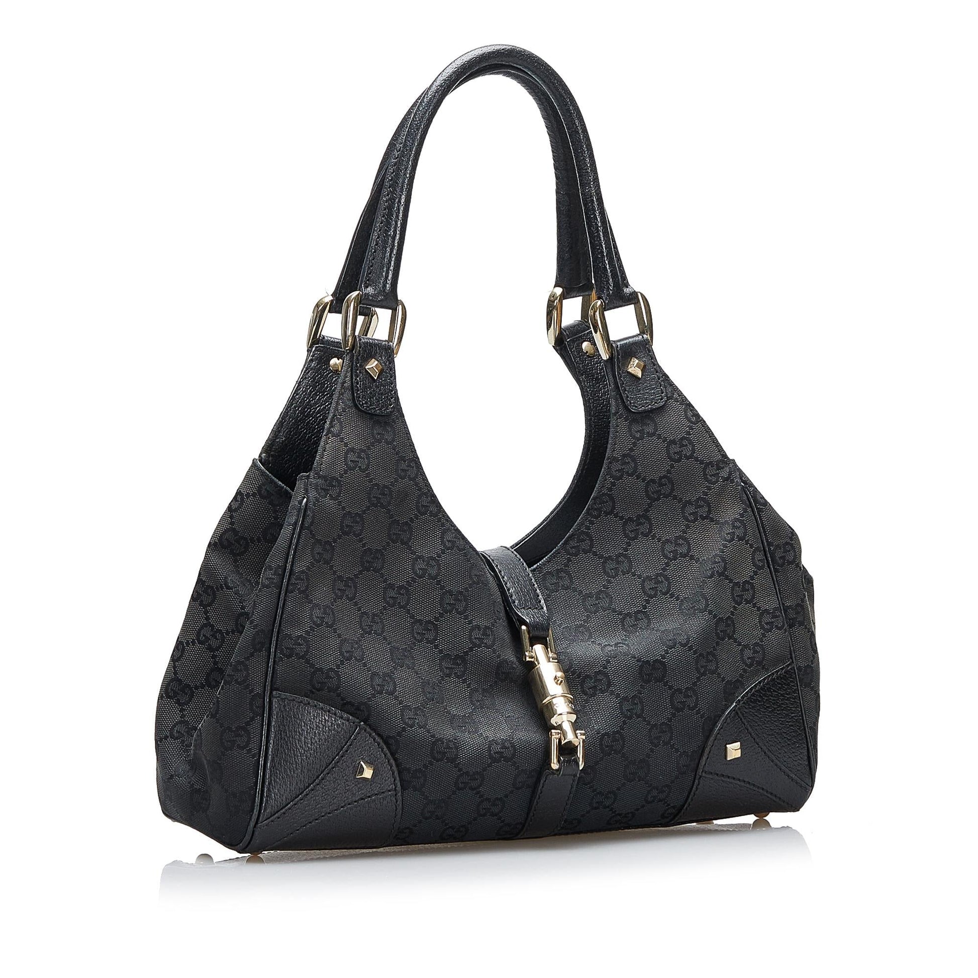 Gucci GG Nailhead Jackie O SHG-S61S5C Canvas Black Satchel Bag