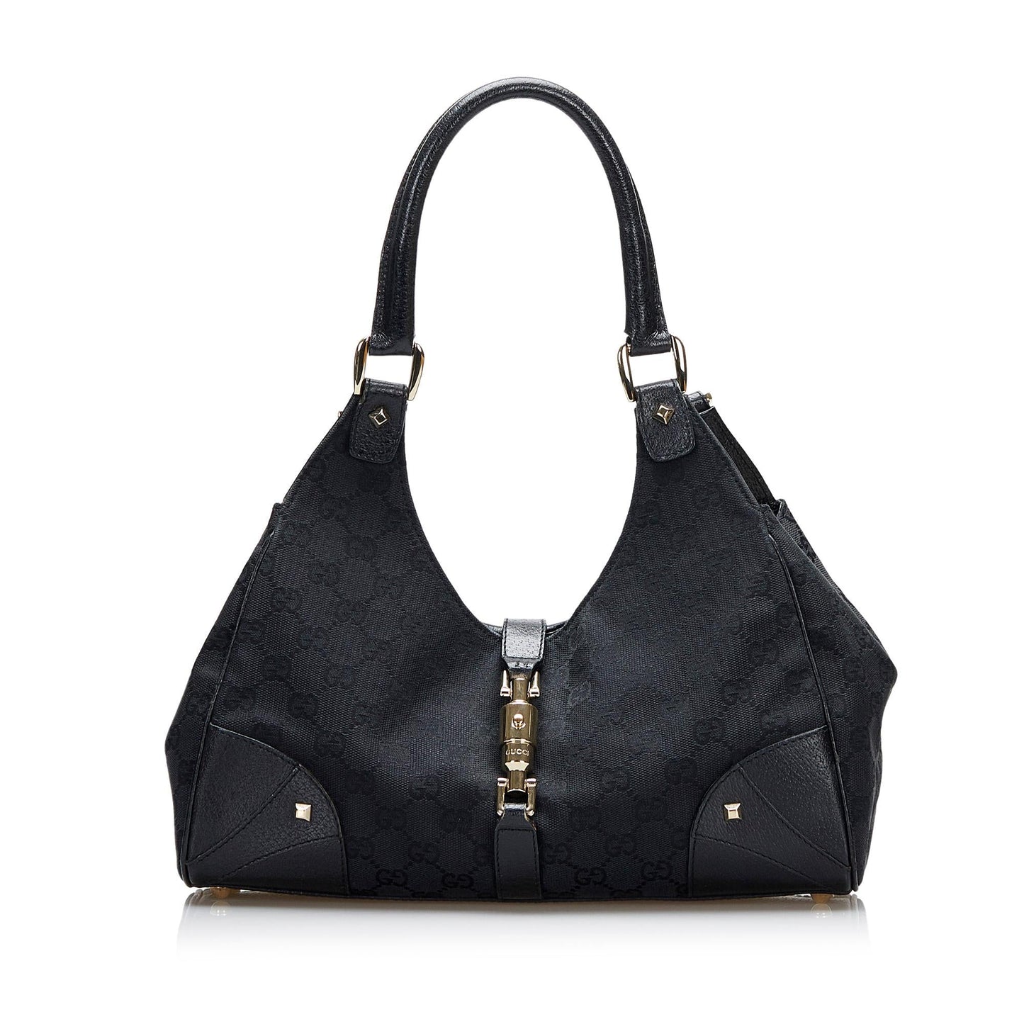 Gucci GG Nailhead Jackie O SHG-EBR2Lv Canvas Black Shoulder Bag