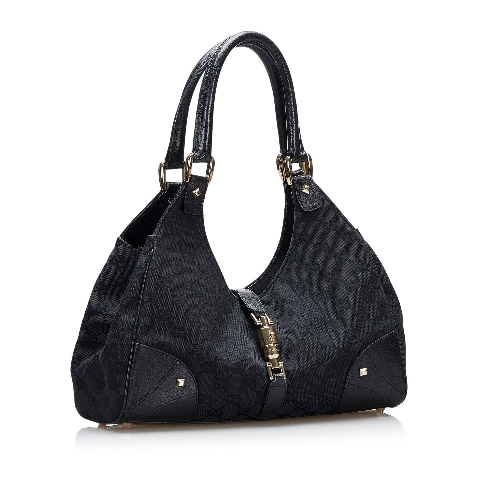 Gucci GG Nailhead Jackie O SHG-EBR2Lv Canvas Black Shoulder Bag