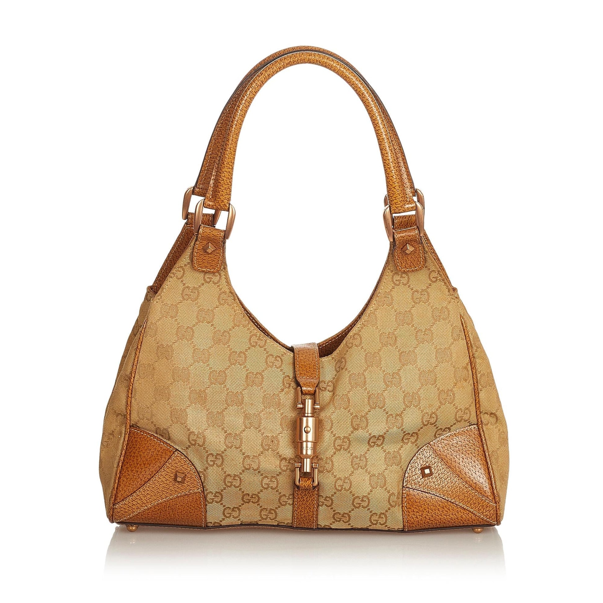 Gucci GG Nailhead Jackie SHG Canvas Brown Shoulder Bag Bag Shg