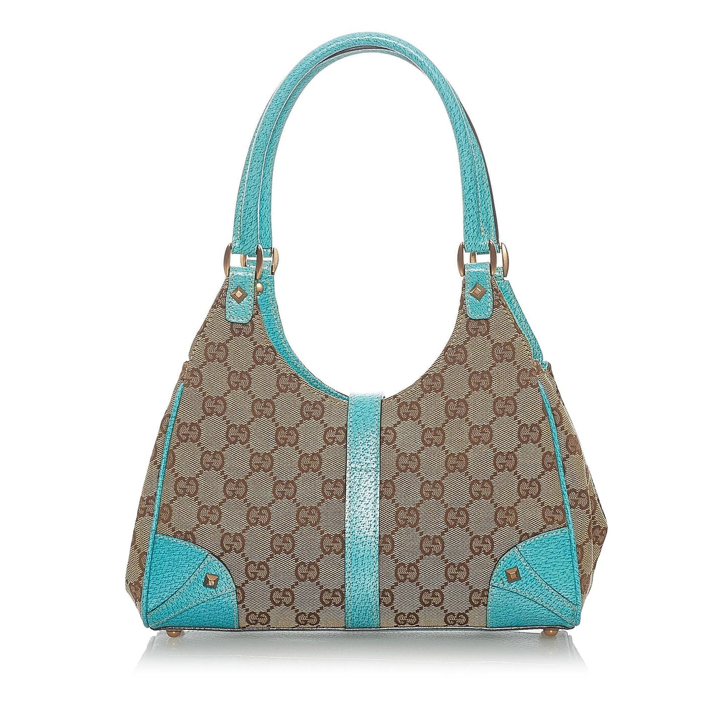 Gucci GG Nailhead Jackie SHG Canvas Brown Blue Shoulder Bag
