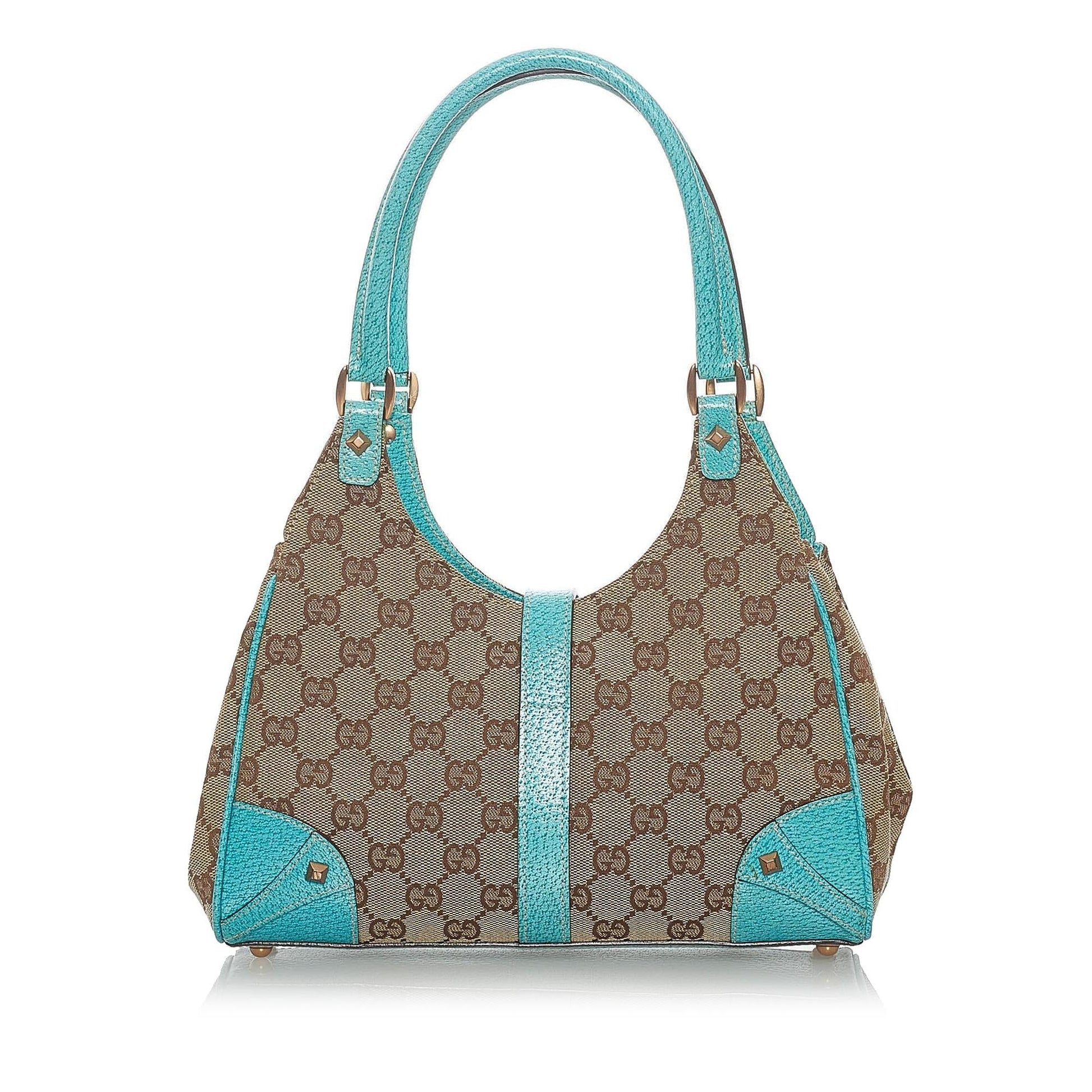 Gucci GG Nailhead Jackie SHG Canvas Brown Blue Shoulder Bag