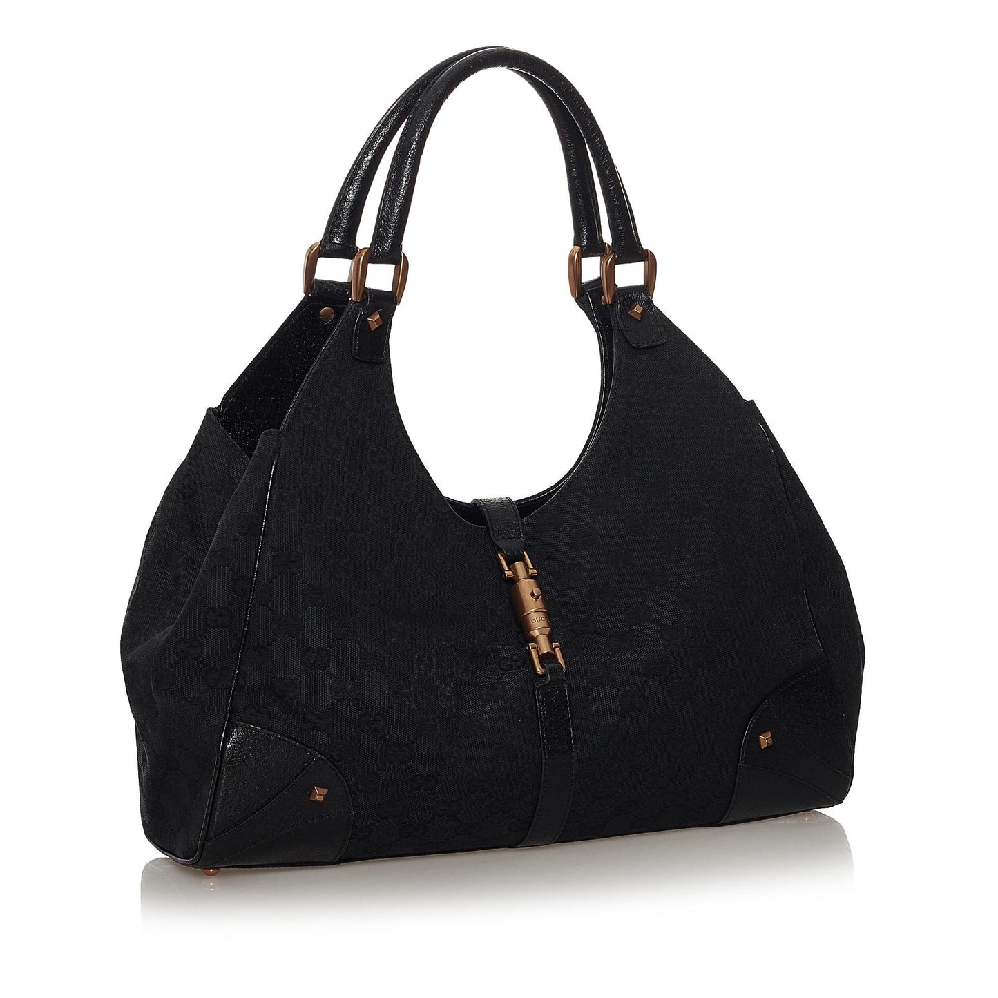 Gucci GG Nailhead Jackie SHG Canvas Black Shoulder Bag