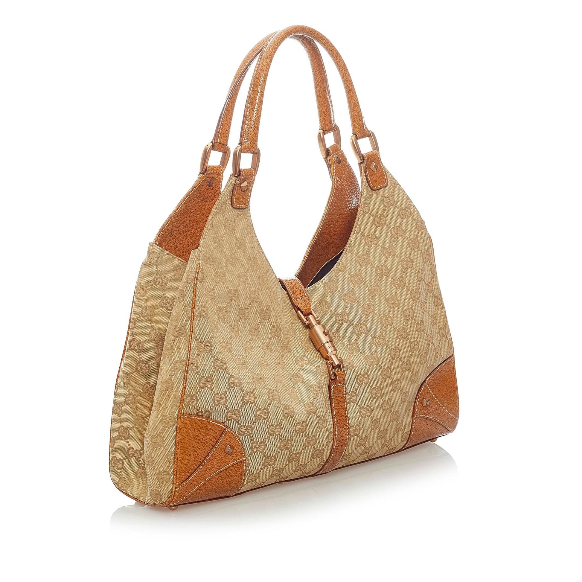 Gucci GG Nailhead Jackie SHG Canvas Brown Shoulder Bag