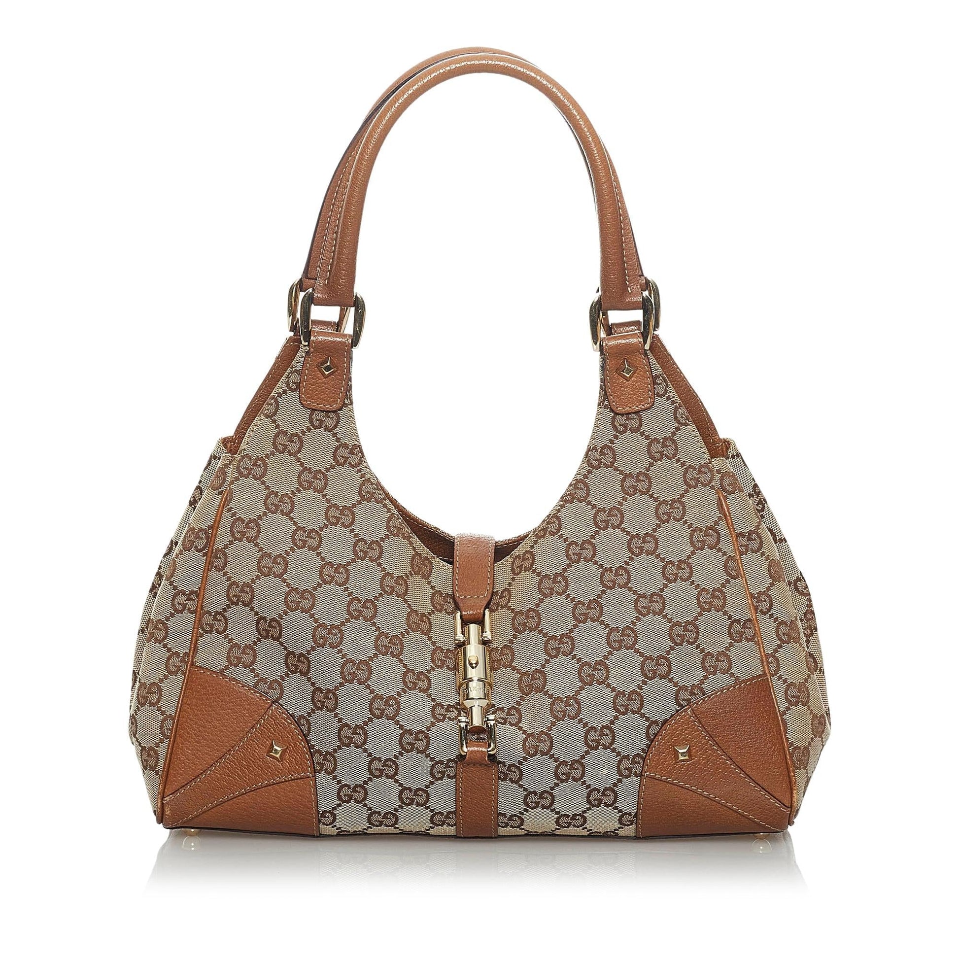 Gucci GG Nailhead Jackie SHG Canvas Calf Brown Shoulder Bag