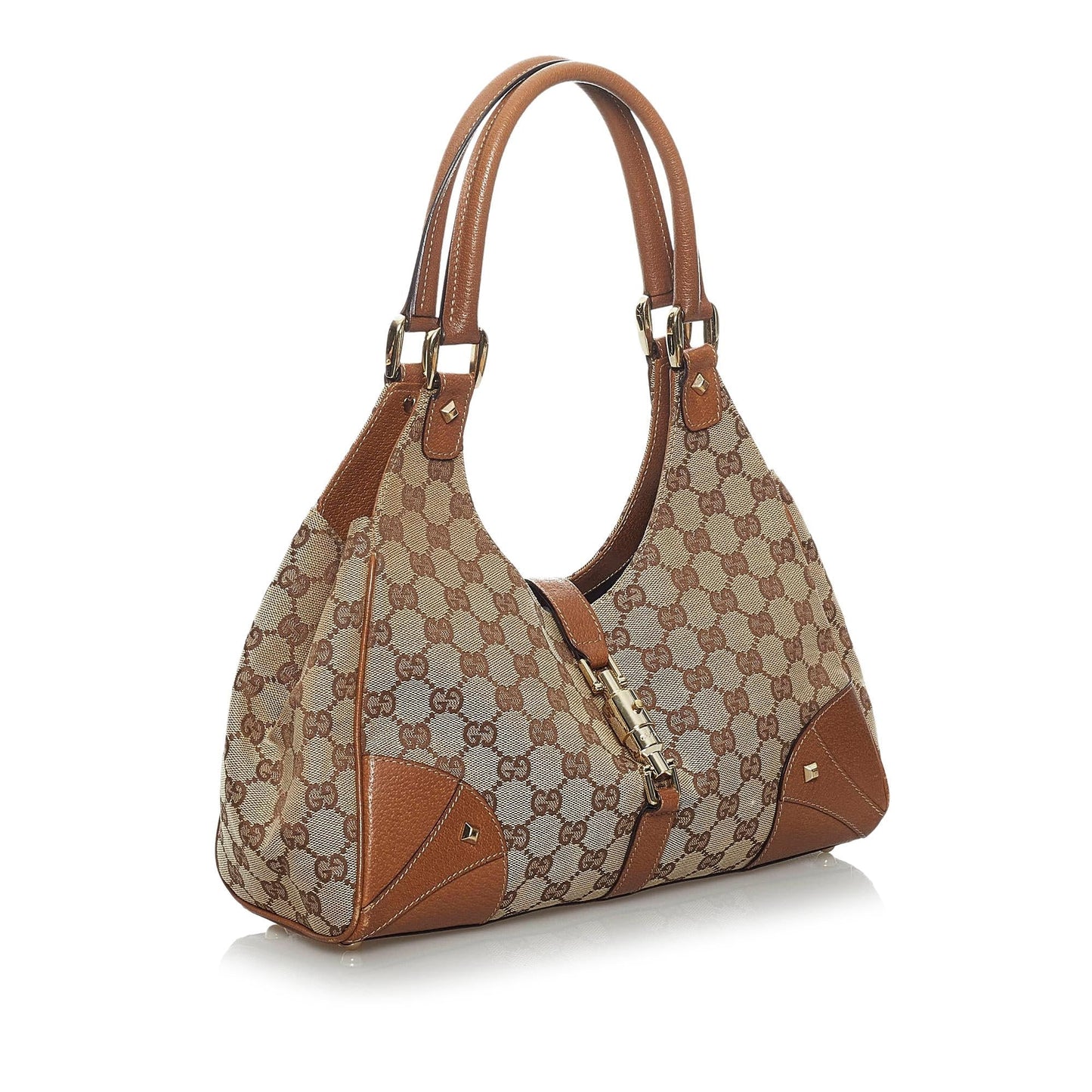 Gucci GG Nailhead Jackie SHG Canvas Calf Brown Shoulder Bag
