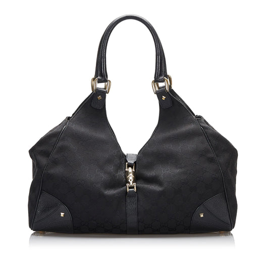 Gucci GG Nailhead Jackie SHG-d5UoED Canvas Black Shoulder Bag