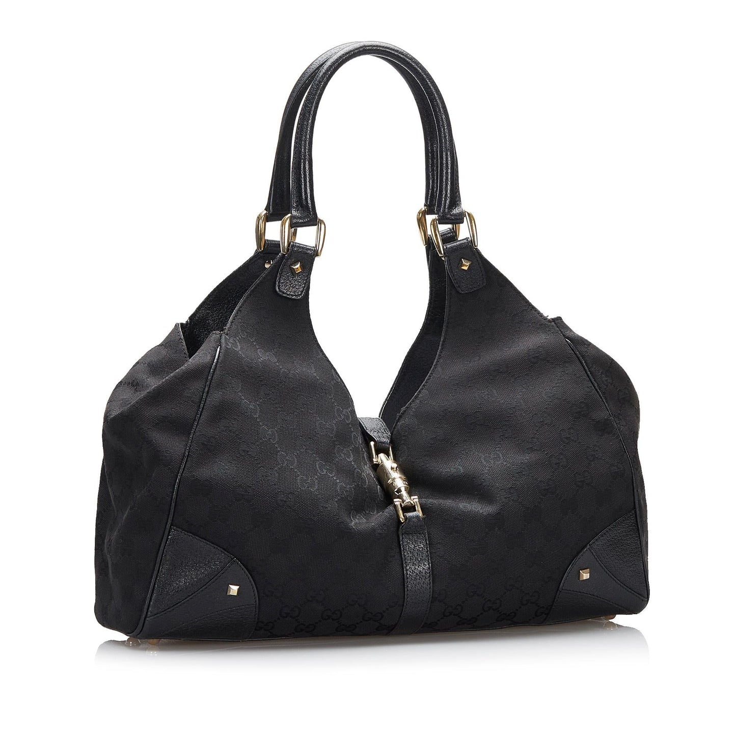 Gucci GG Nailhead Jackie SHG-d5UoED Canvas Black Shoulder Bag