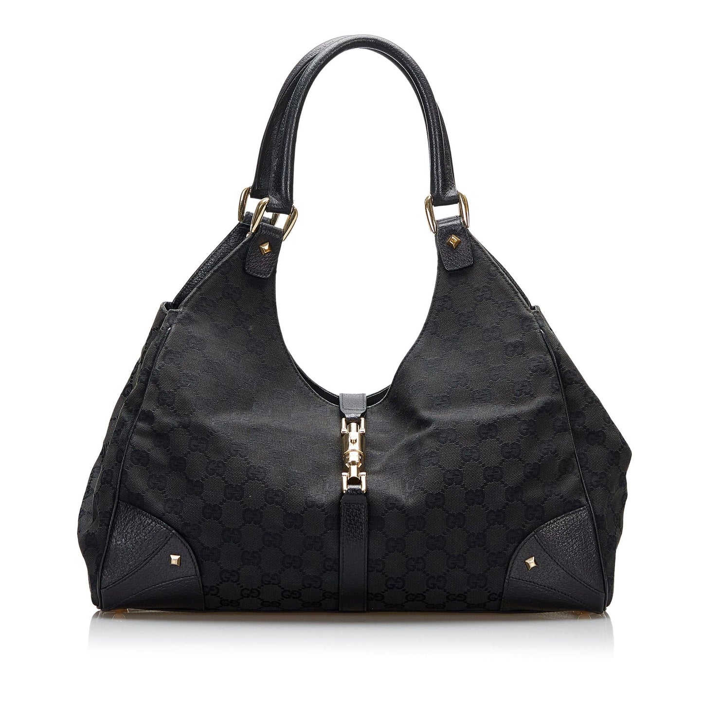 Gucci GG Nailhead Jackie SHG-YZOZQj Canvas Black Shoulder Bag