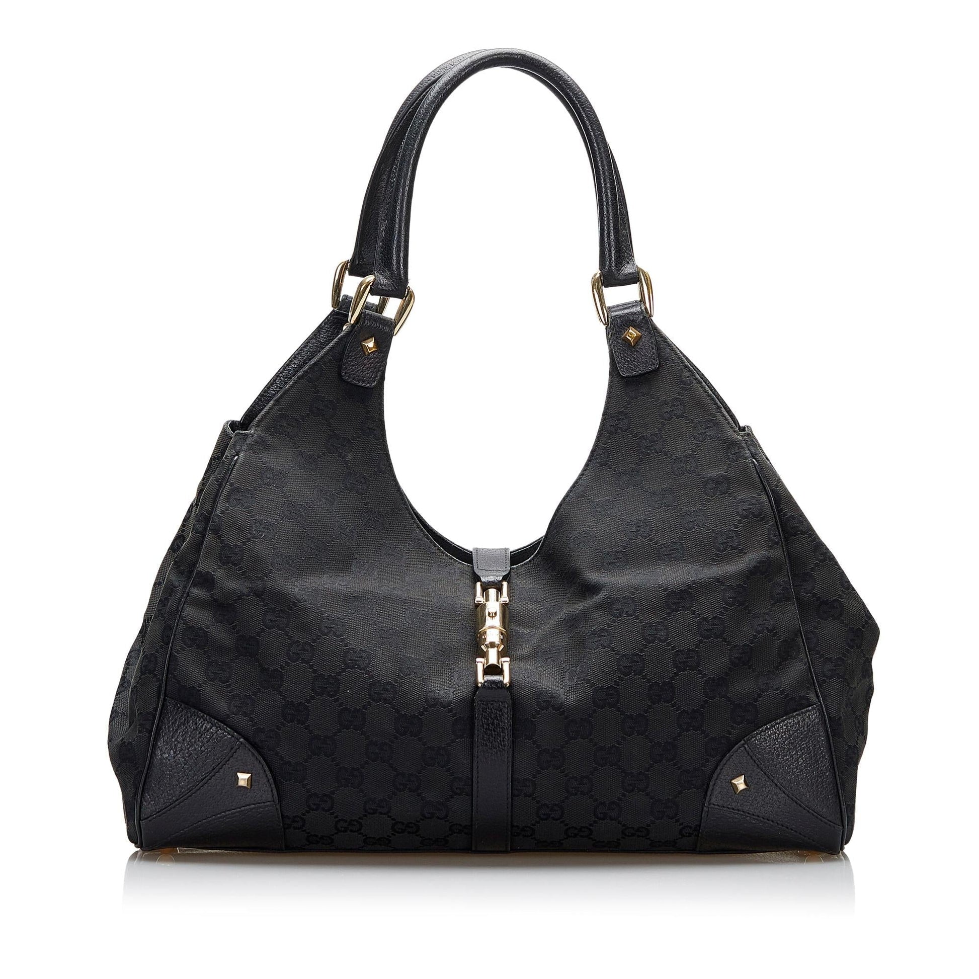Gucci GG Nailhead Jackie SHG-YZOZQj Canvas Black Shoulder Bag