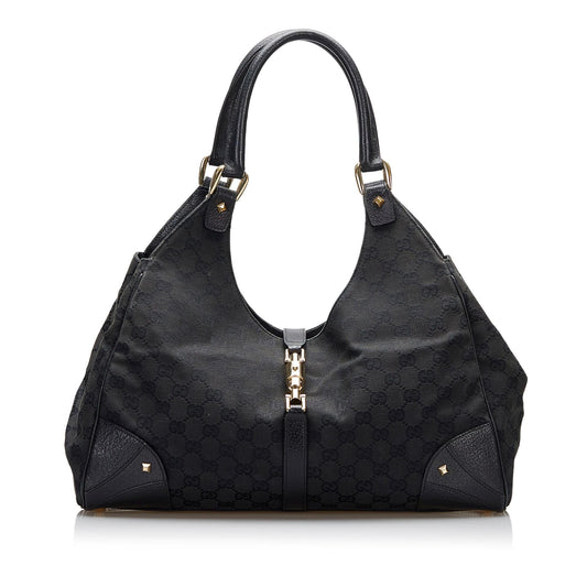 Gucci GG Nailhead Jackie SHG-YZOZQj Canvas Black Shoulder Bag