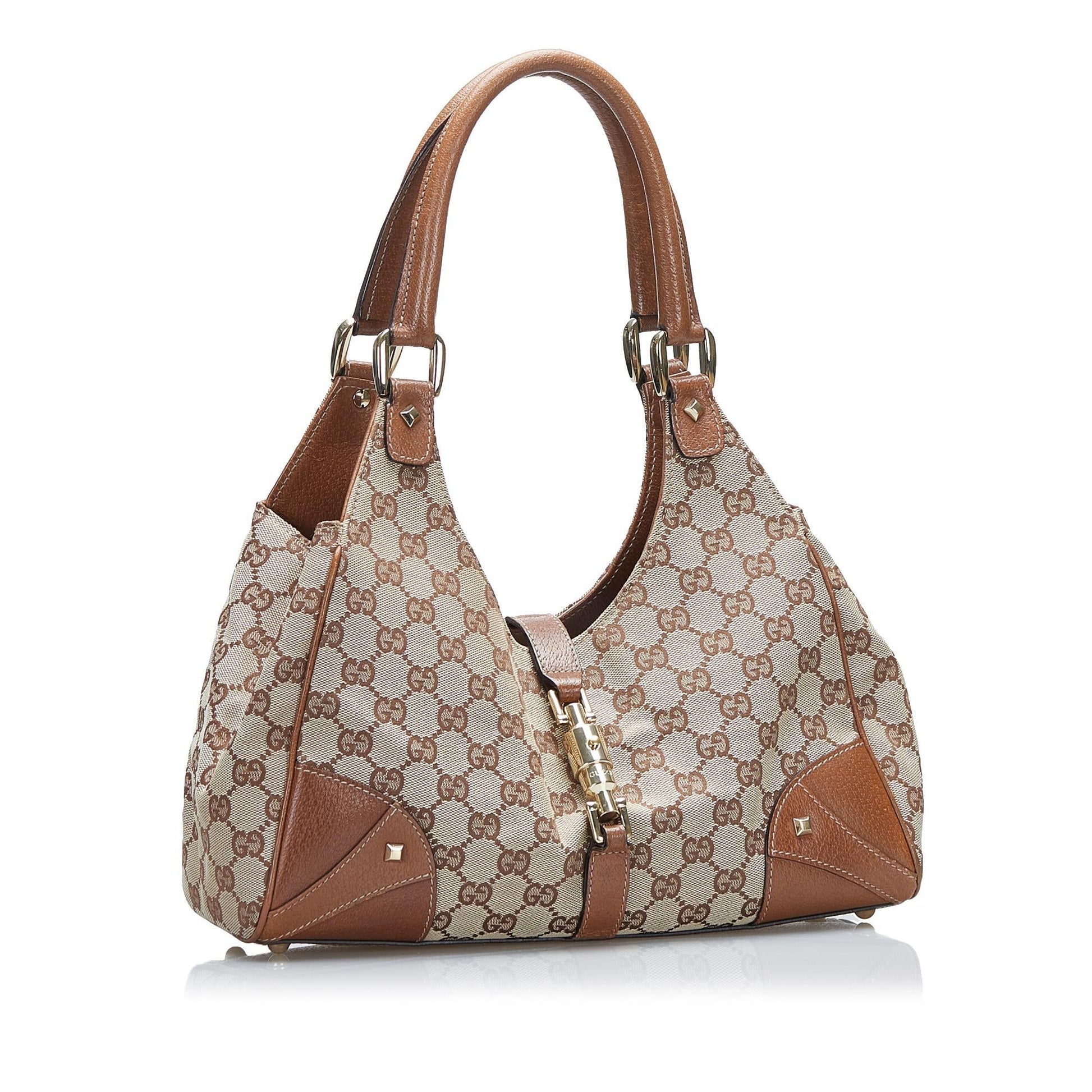Gucci GG Nailhead Jackie SHG-MytTQB Canvas Calf Brown Satchel Bag
