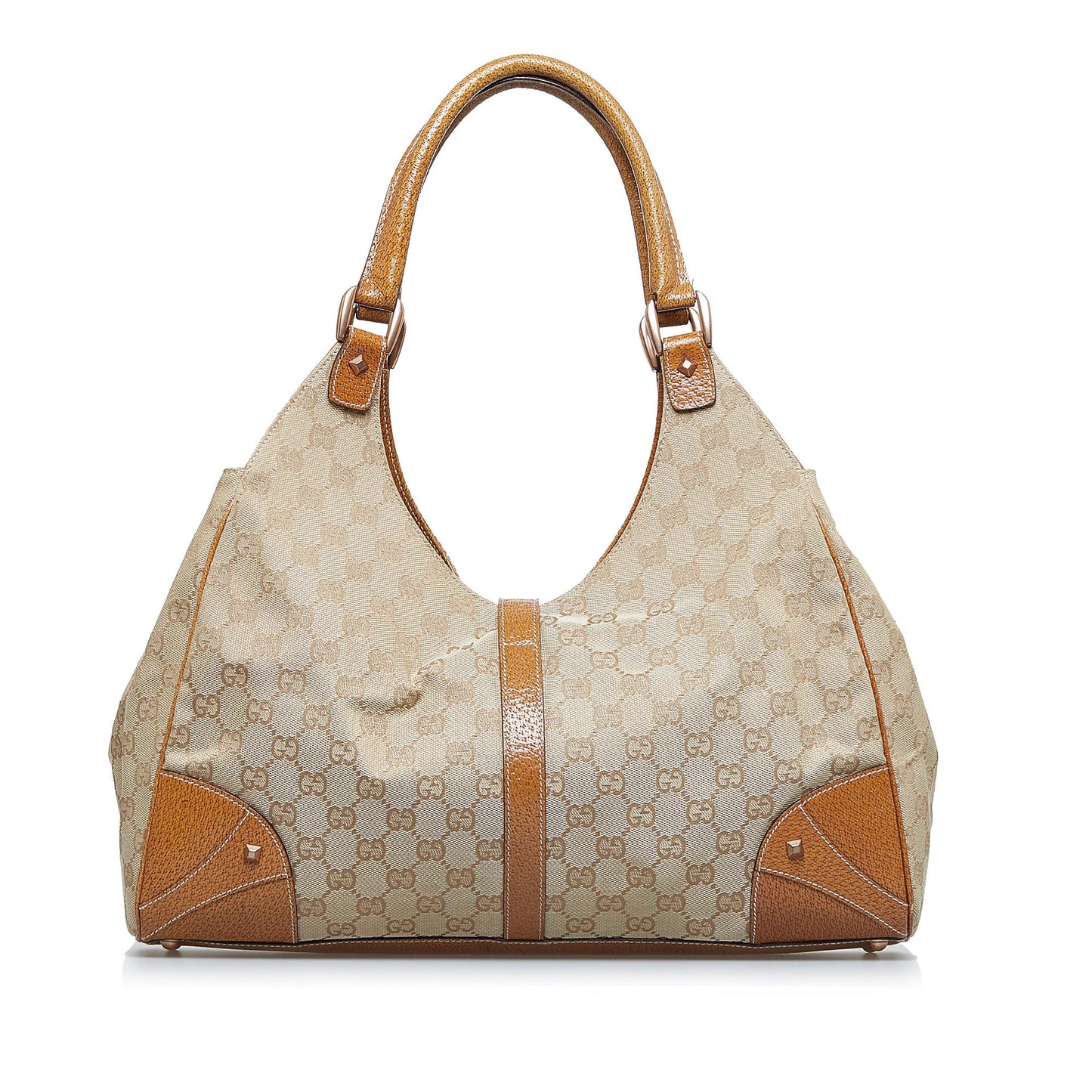 Gucci GG Nailhead Jackie SHG-fVp81V Canvas Brown Shoulder Bag