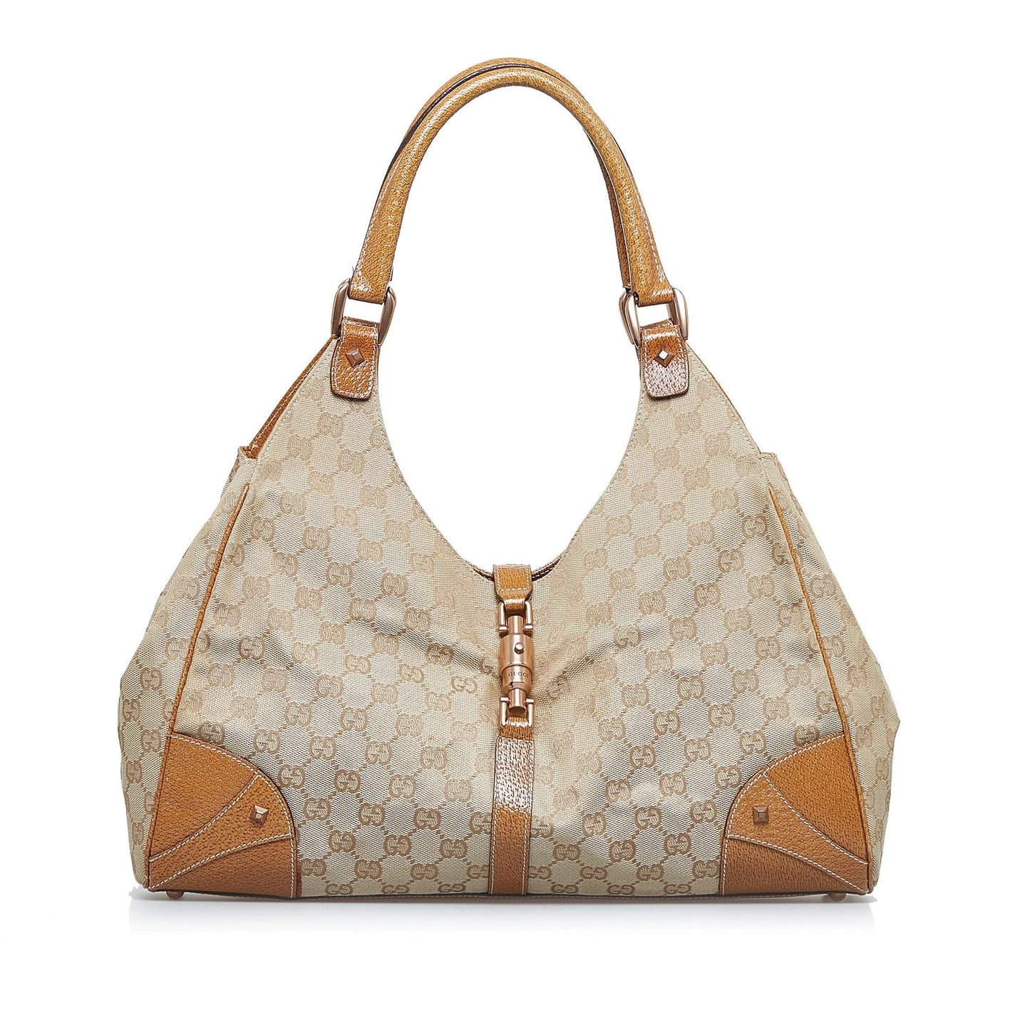 Gucci GG Nailhead Jackie SHG-fVp81V Canvas Brown Shoulder Bag