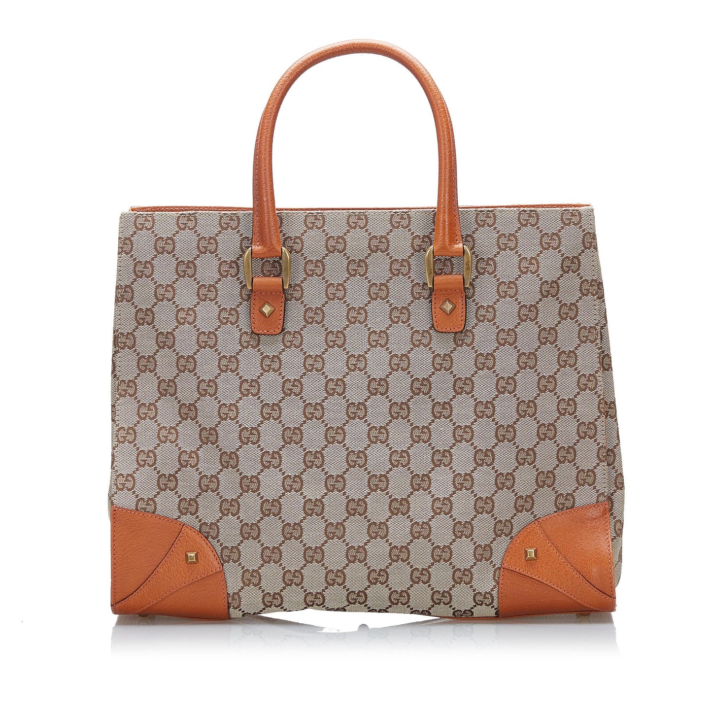 Gucci GG Nailhead SHG Canvas Brown Orange Tote Bag