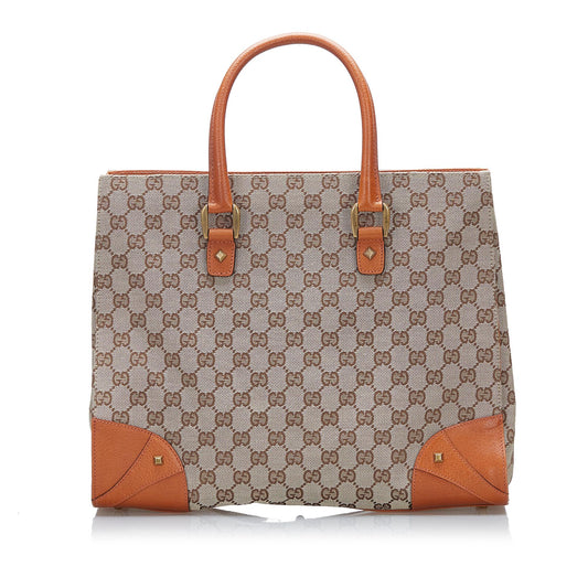 Gucci GG Nailhead SHG Canvas Brown Orange Tote Bag