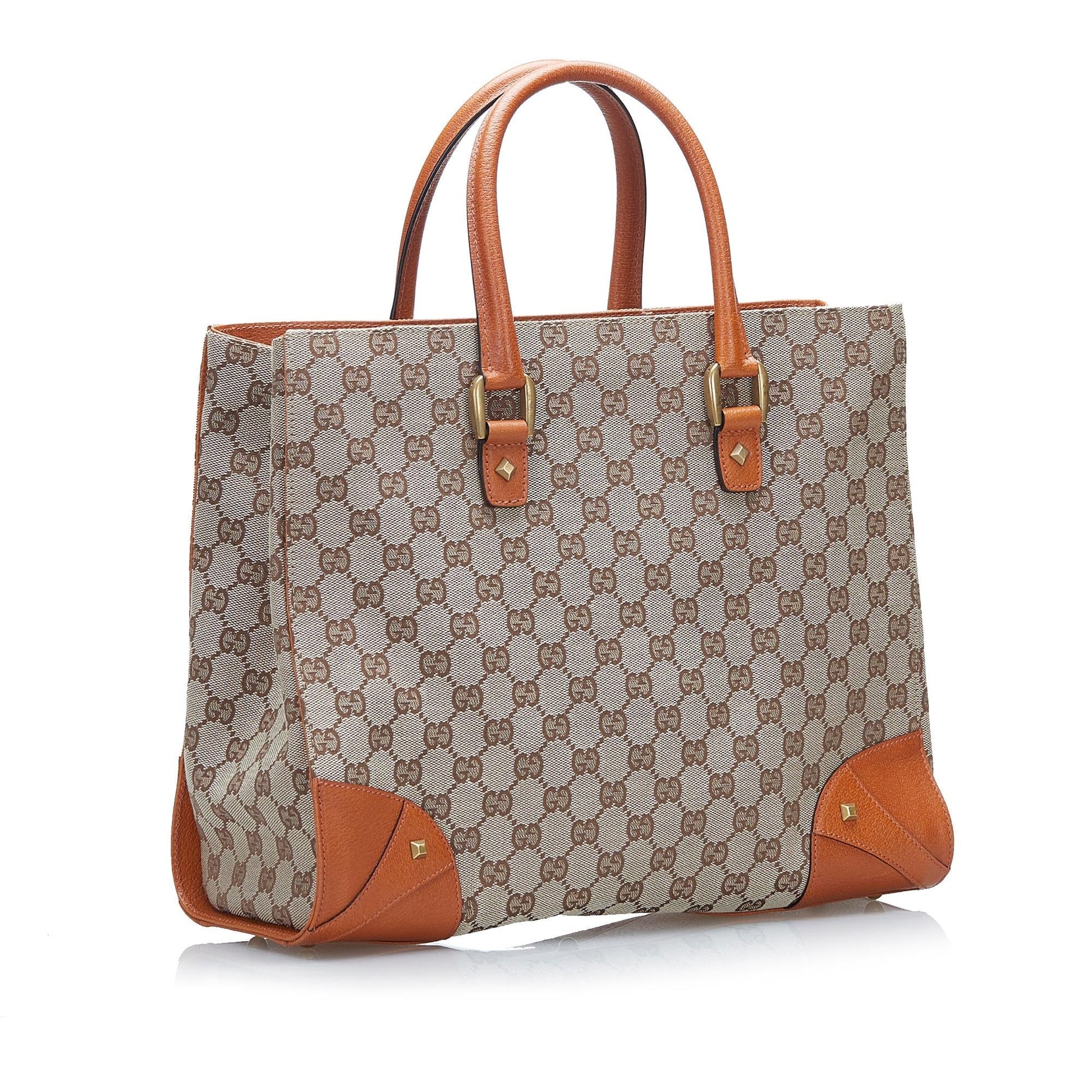 Gucci GG Nailhead SHG Canvas Brown Orange Tote Bag