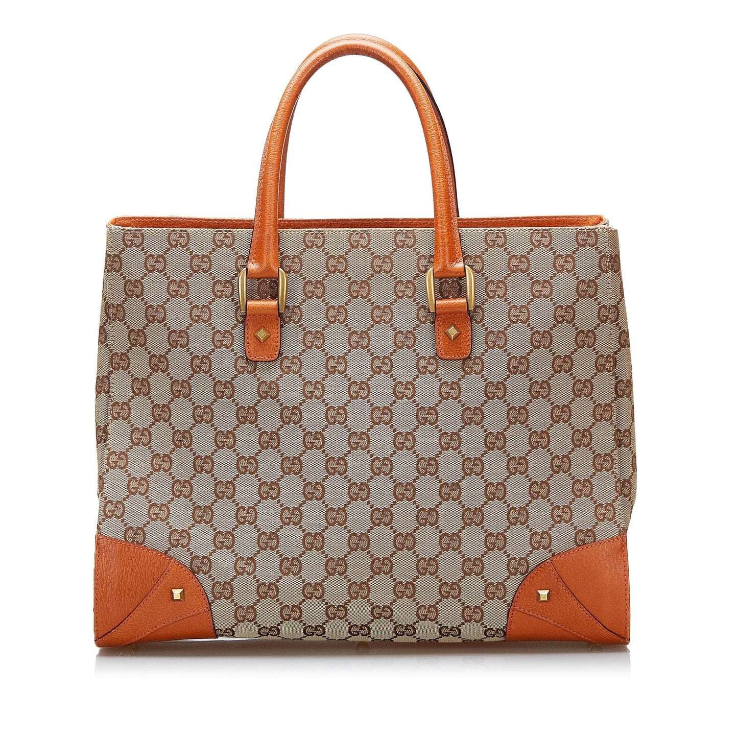 Gucci GG Nailhead SHG-ThiuAq Canvas Brown Tote Bag