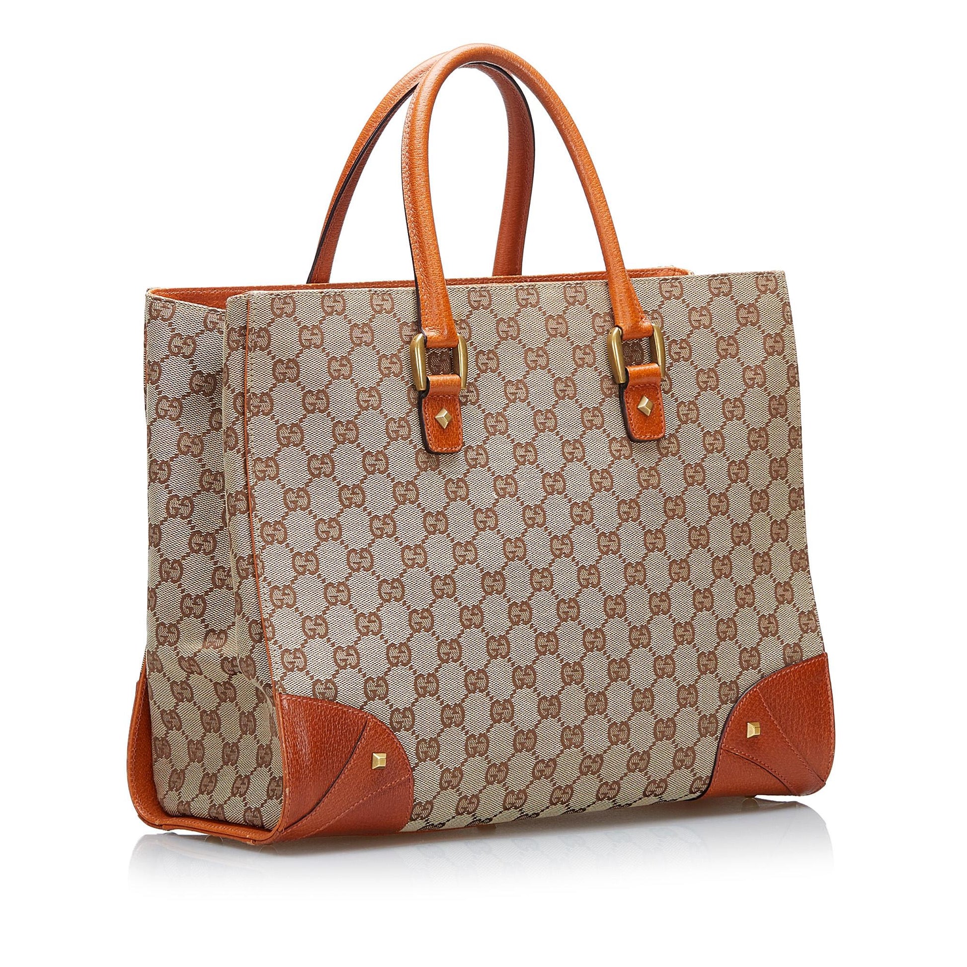 Gucci GG Nailhead SHG-ThiuAq Canvas Brown Tote Bag