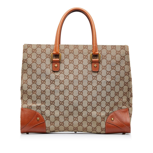 Gucci GG Nailhead SHG-WscBwZ Canvas Brown Tote Bag