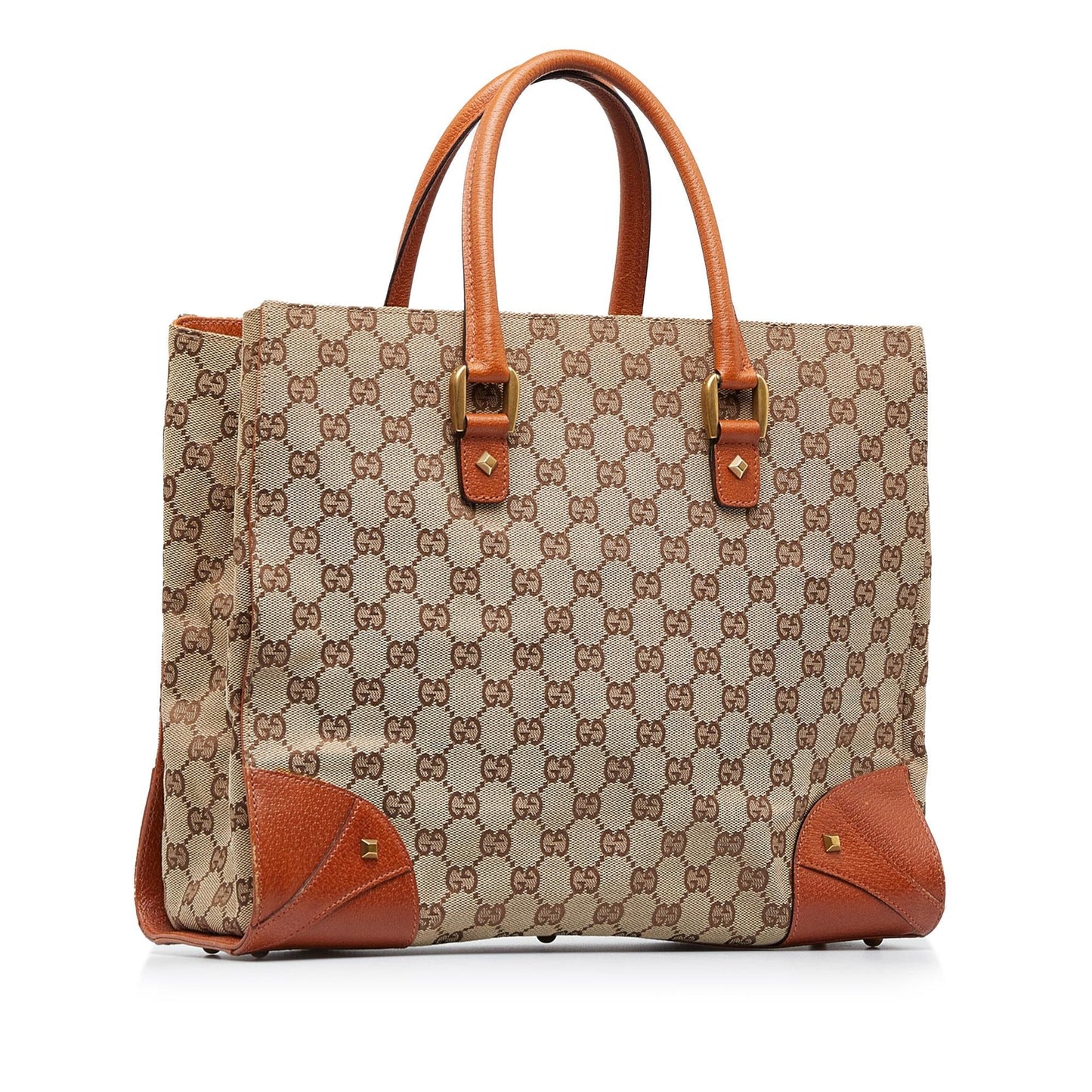 Gucci GG Nailhead SHG-WscBwZ Canvas Brown Tote Bag