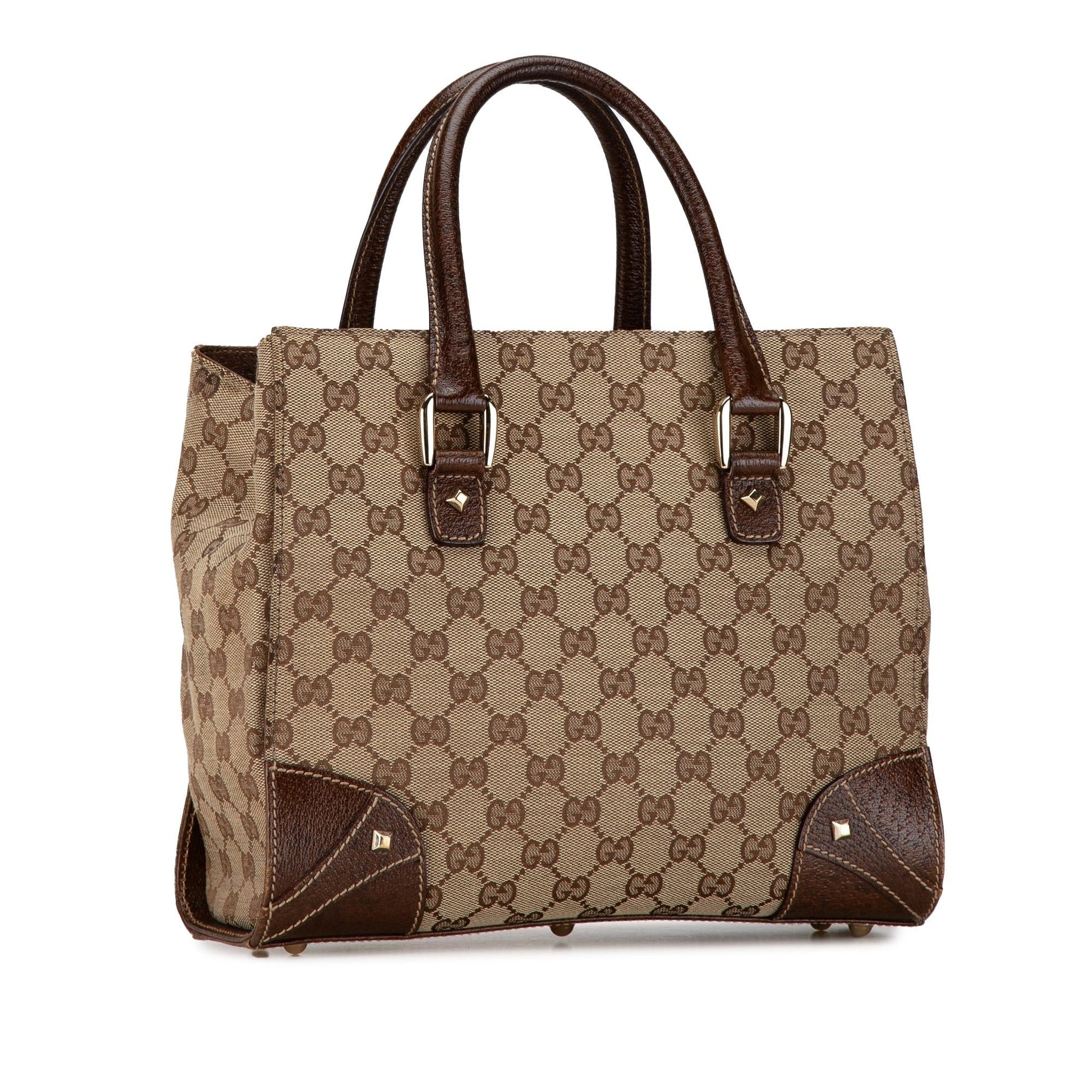 Gucci GG Nailhead SHG-jnzkMA Canvas Calf Brown Tote Bag