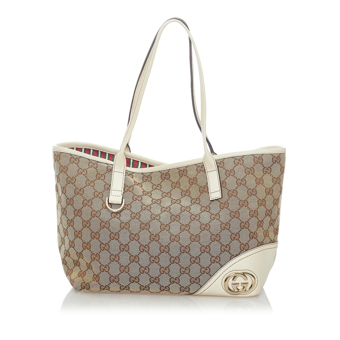 Gucci GG New Britt SHG Canvas Calf White Brown Tote Bag