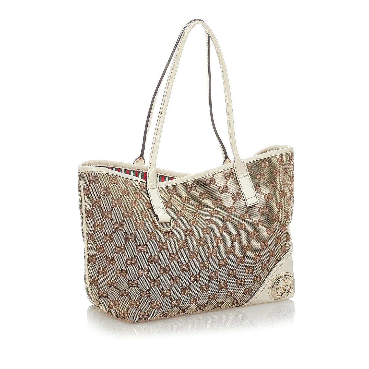 Gucci GG New Britt SHG Canvas Calf White Brown Tote Bag