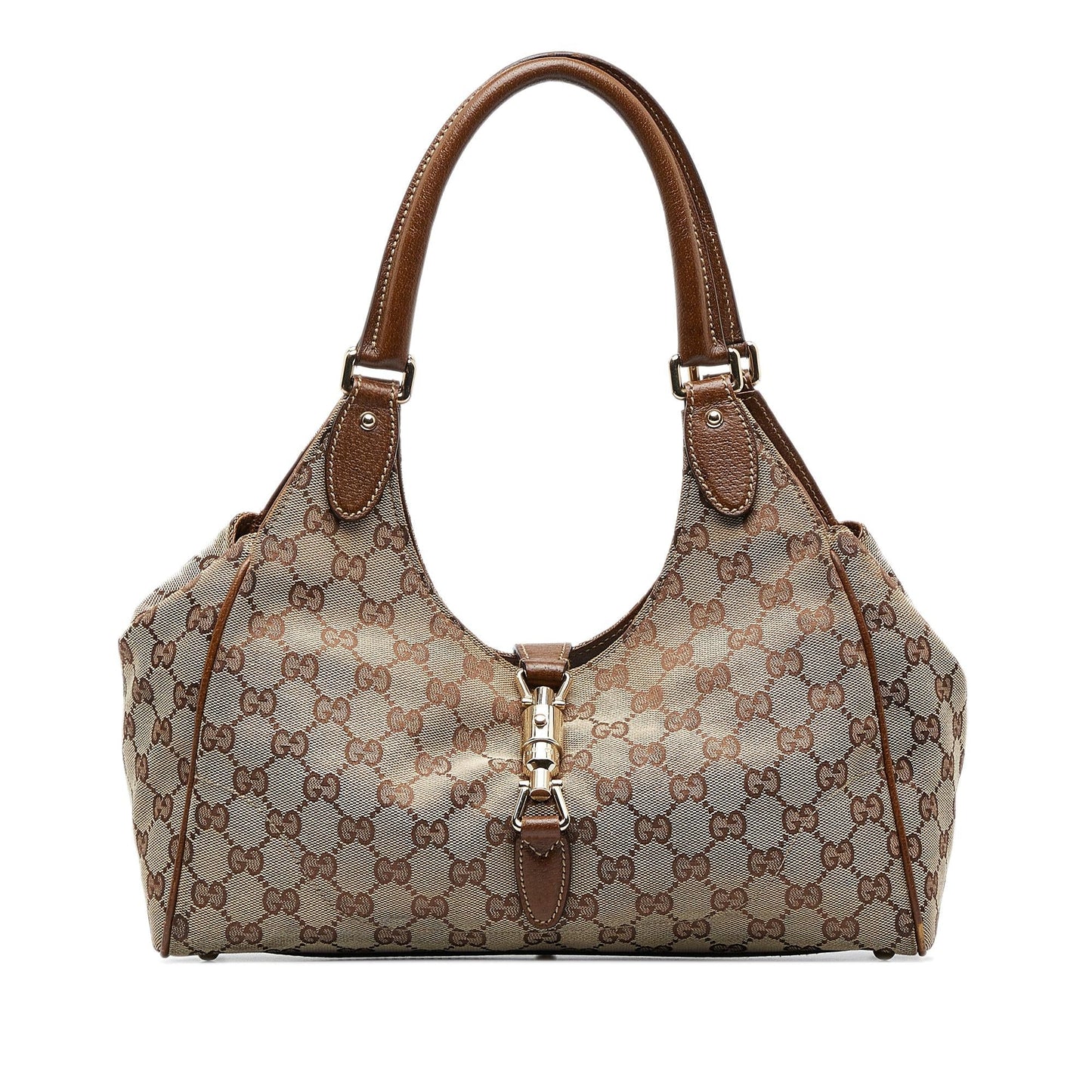 Gucci GG New Jackie SHG-tvpwSB Canvas Calf Brown Shoulder Bag
